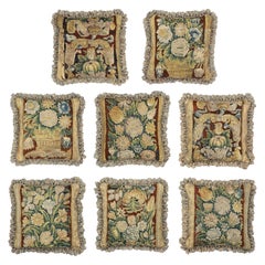 Antique Set of Eight Tapestry Pillows Cushions Mid-17th Century Flemish Baroque Verdure