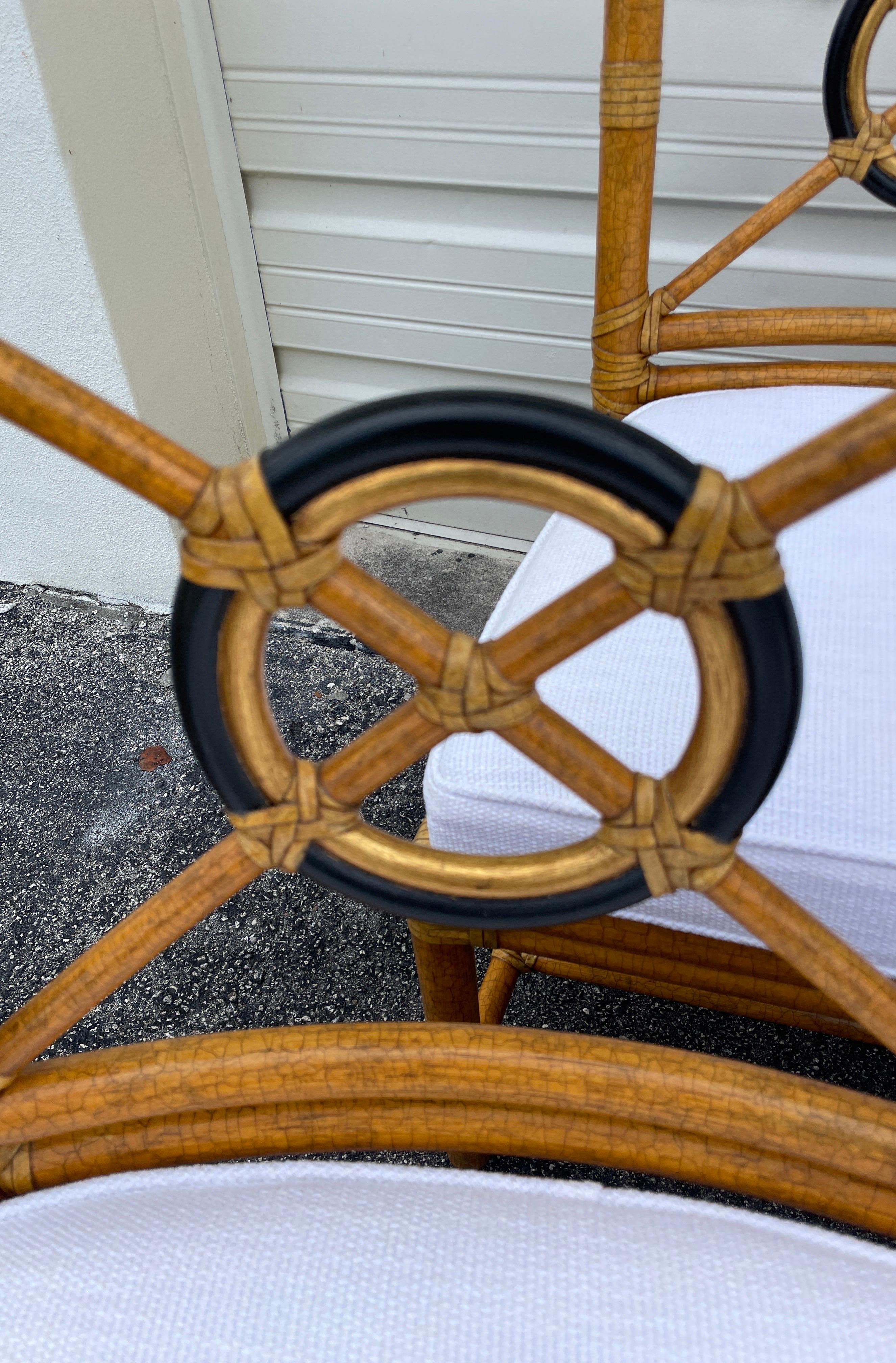 Rattan Set of Eight Target Back Mc Guire Dining Room Chairs