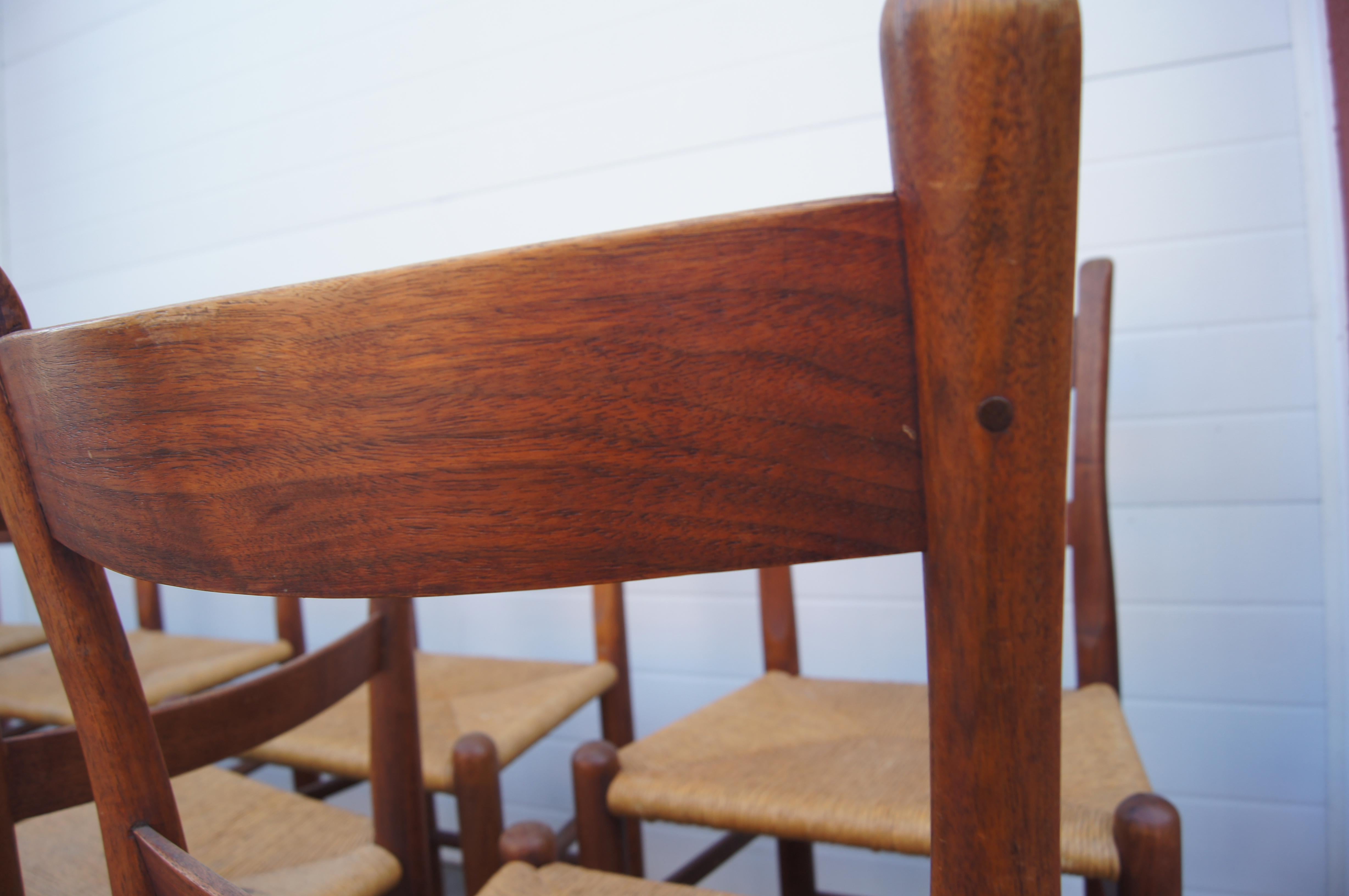 Set of Eight Teak and Rush Dining Chairs by Charles Webb In Good Condition In Dorchester, MA