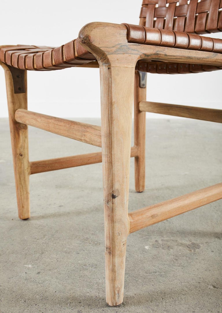 Set of Eight Teak and Woven Leather Strap Dining Chairs at 1stDibs