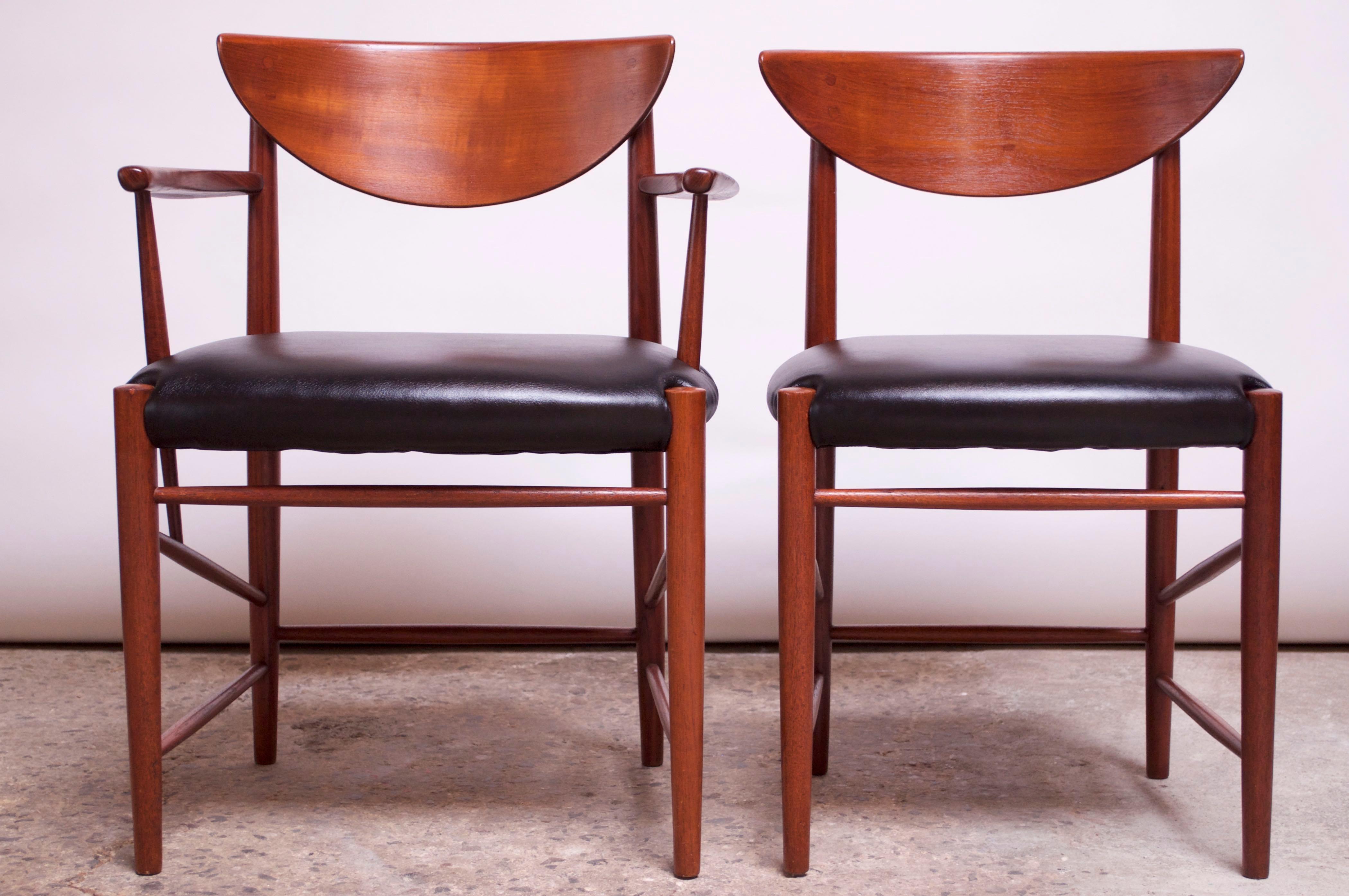 Leather Set of Eight Teak Dining Chairs by Peter Hvidt and Orla Mølgaard Nielsen