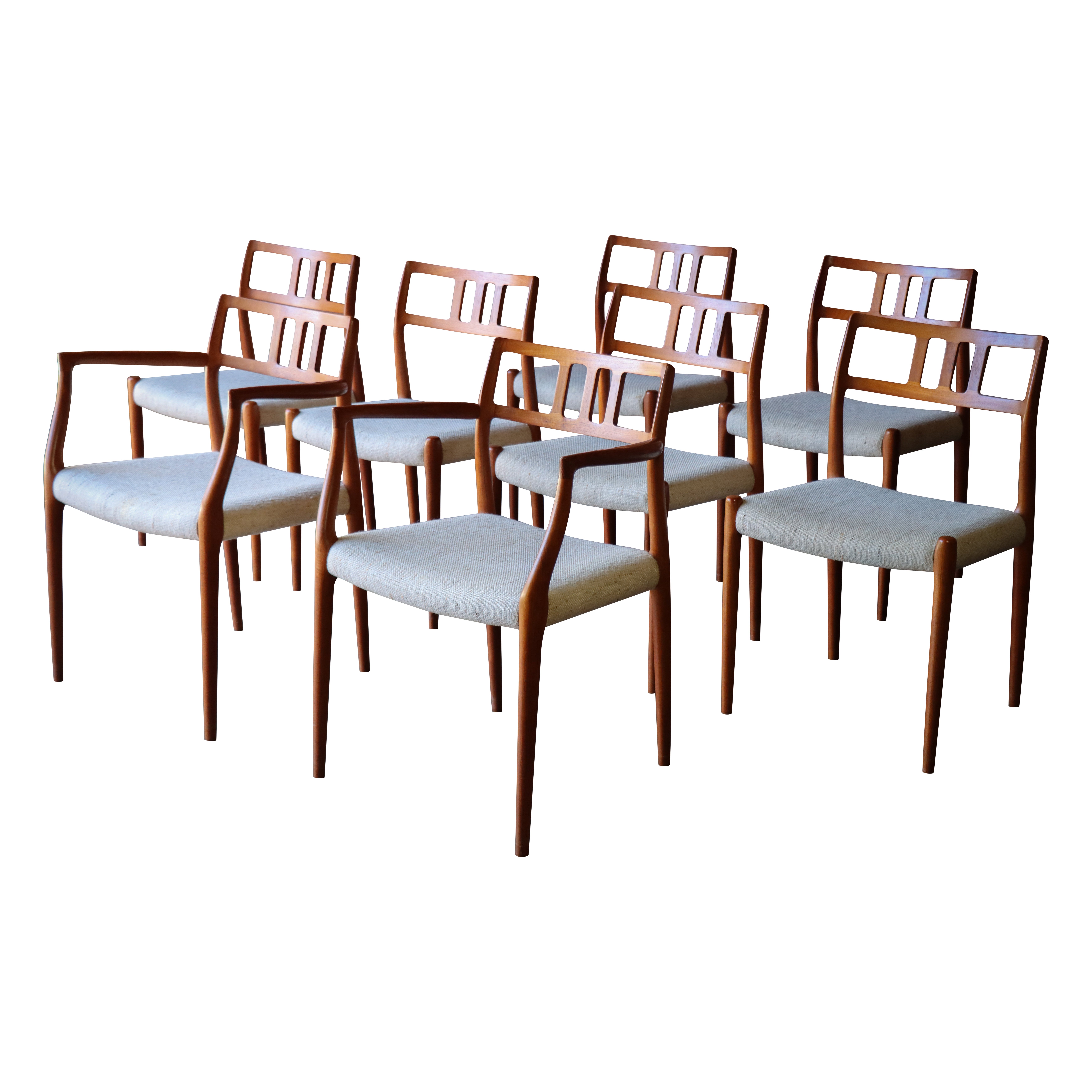 Set of Eight Teak Dining Chairs, Niels Moller, Model 64 
79, Denmark, 1960s