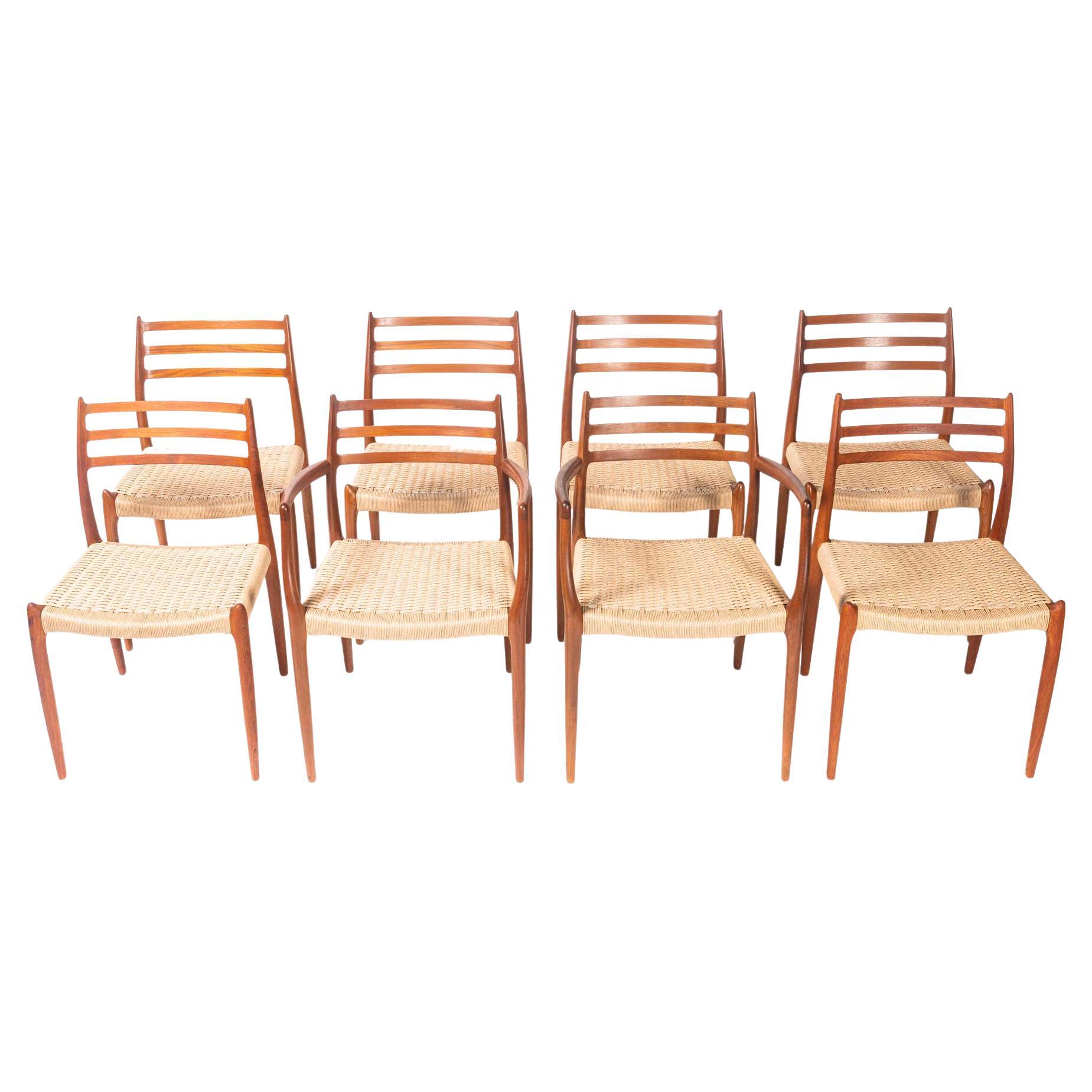 Set of Eight Teak Moller 78 and 62 with New Papercord