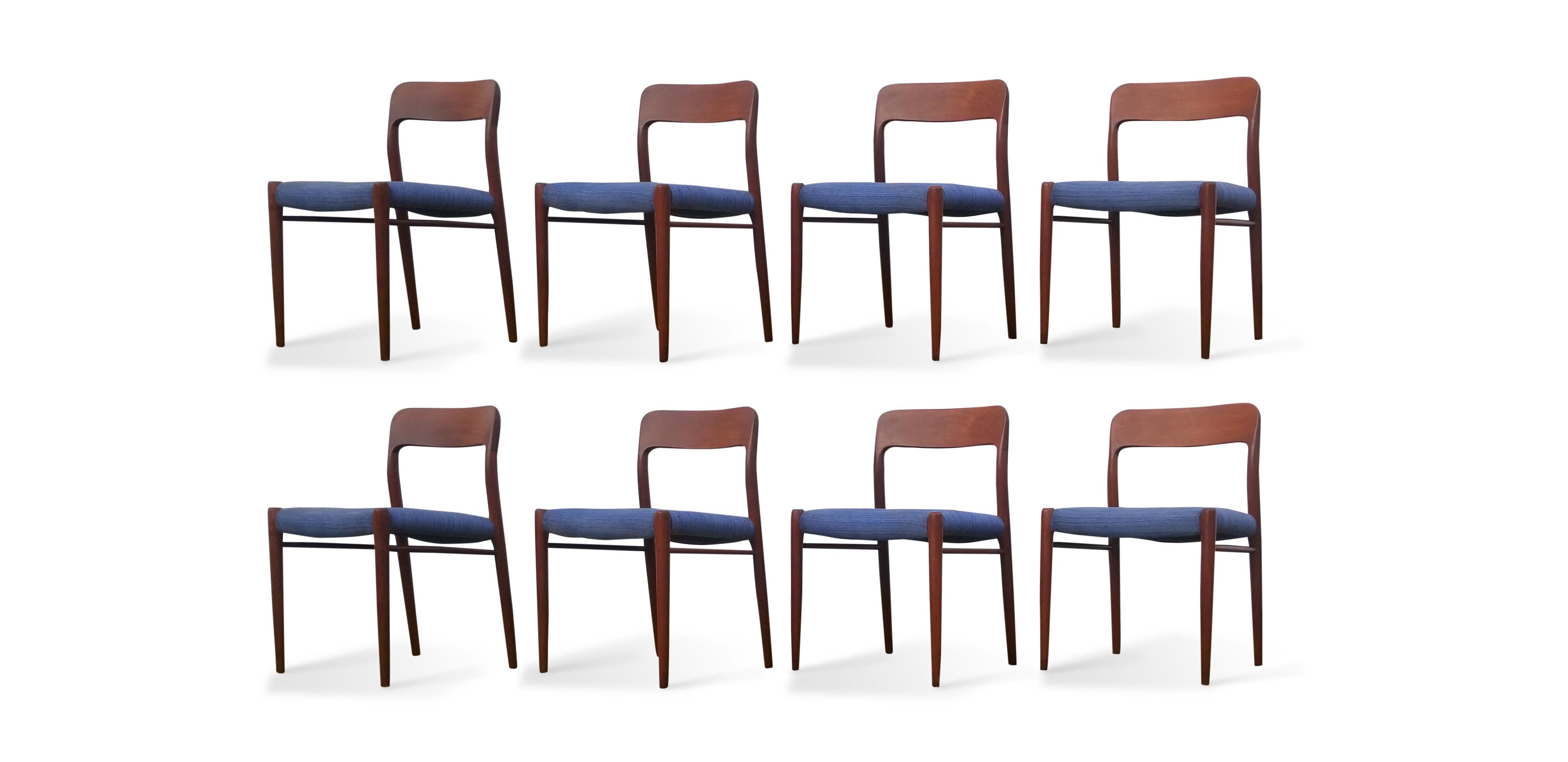 Set of eight teak Niels Moller 75 dining chairs.