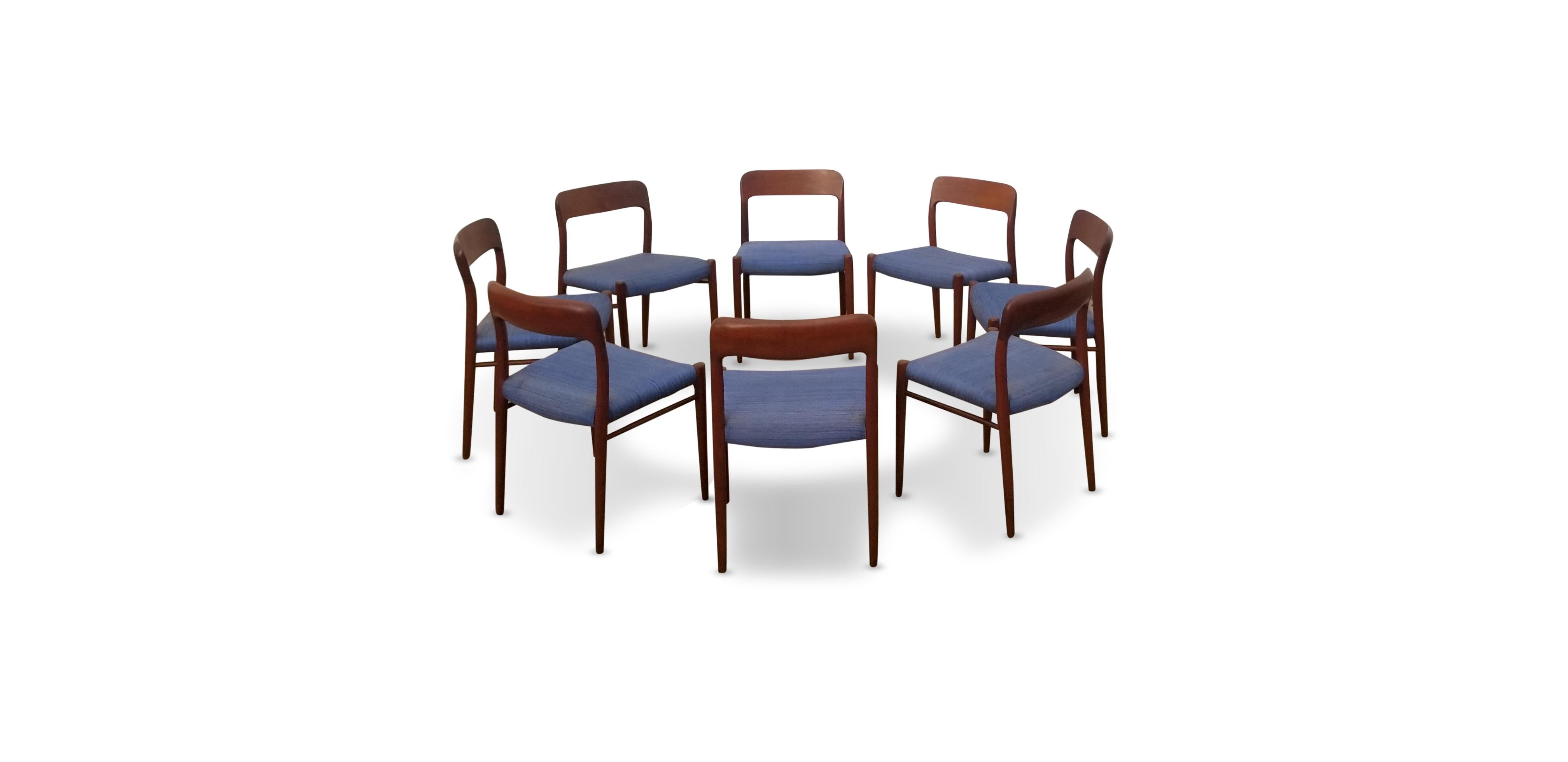 Mid-Century Modern Set of Eight Teak Niels Moller 75 Dining Chairs