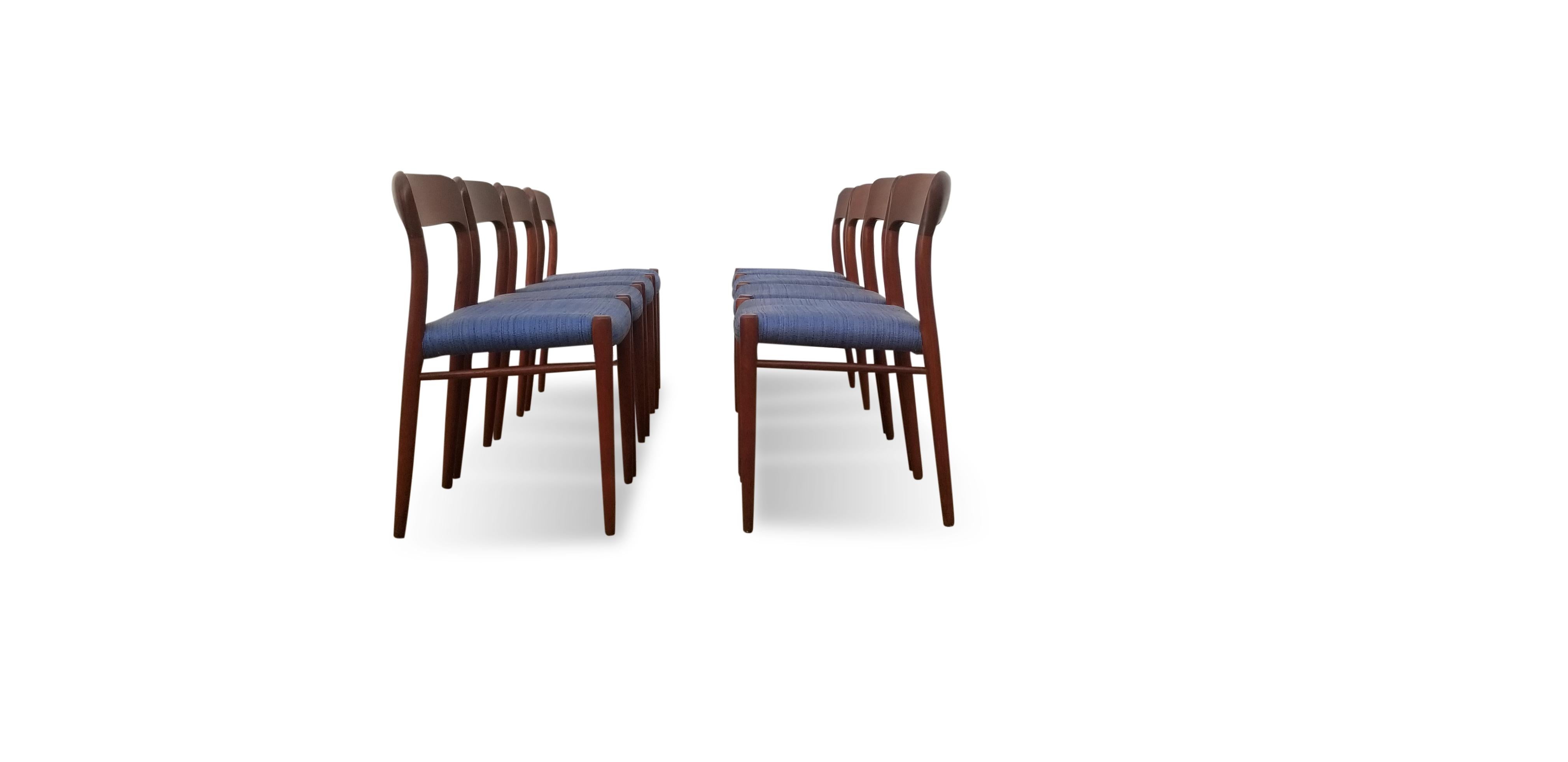 Set of Eight Teak Niels Moller 75 Dining Chairs 1