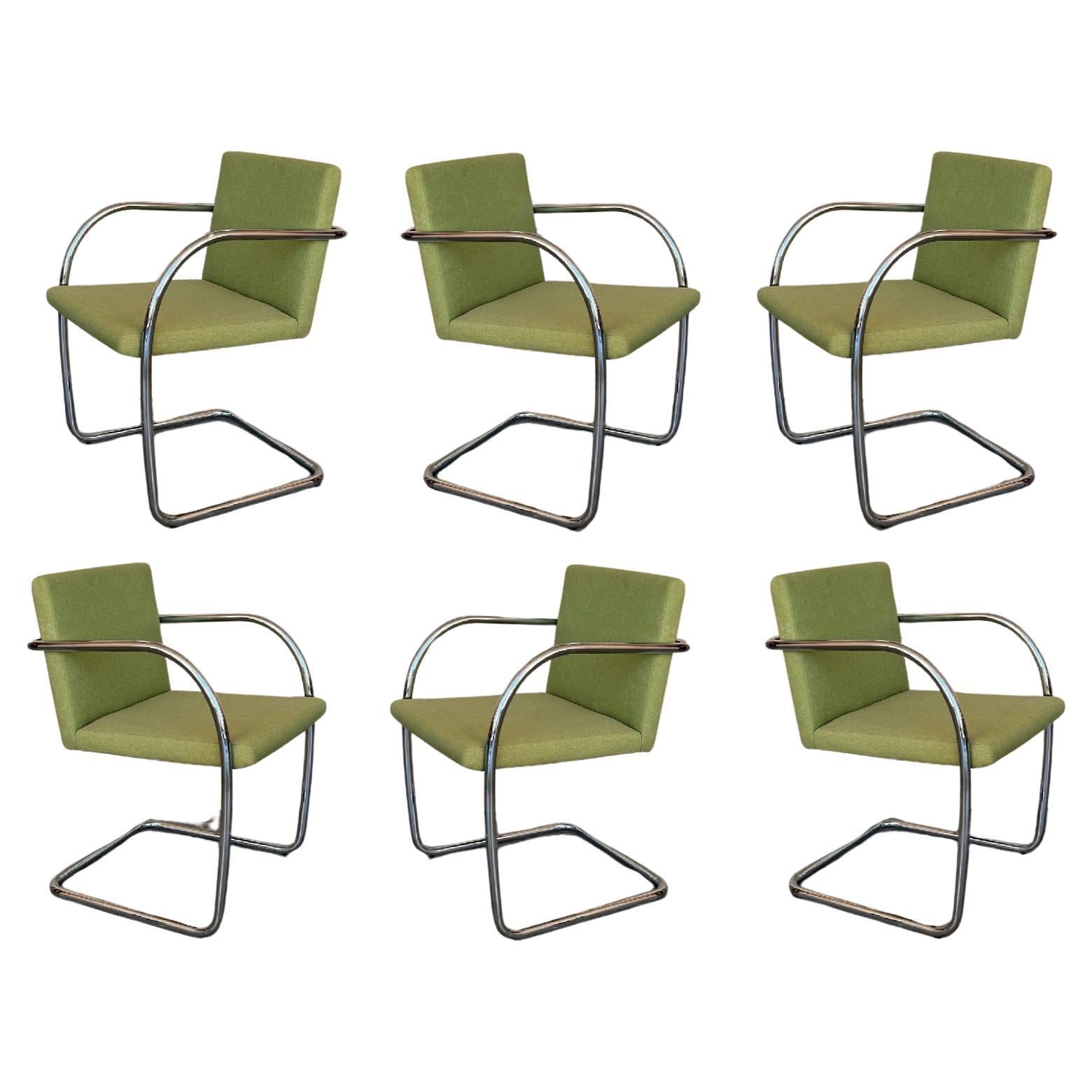 Set of Six Mies Van Der Rohe Tubular Brno Chairs by Knoll For Sale