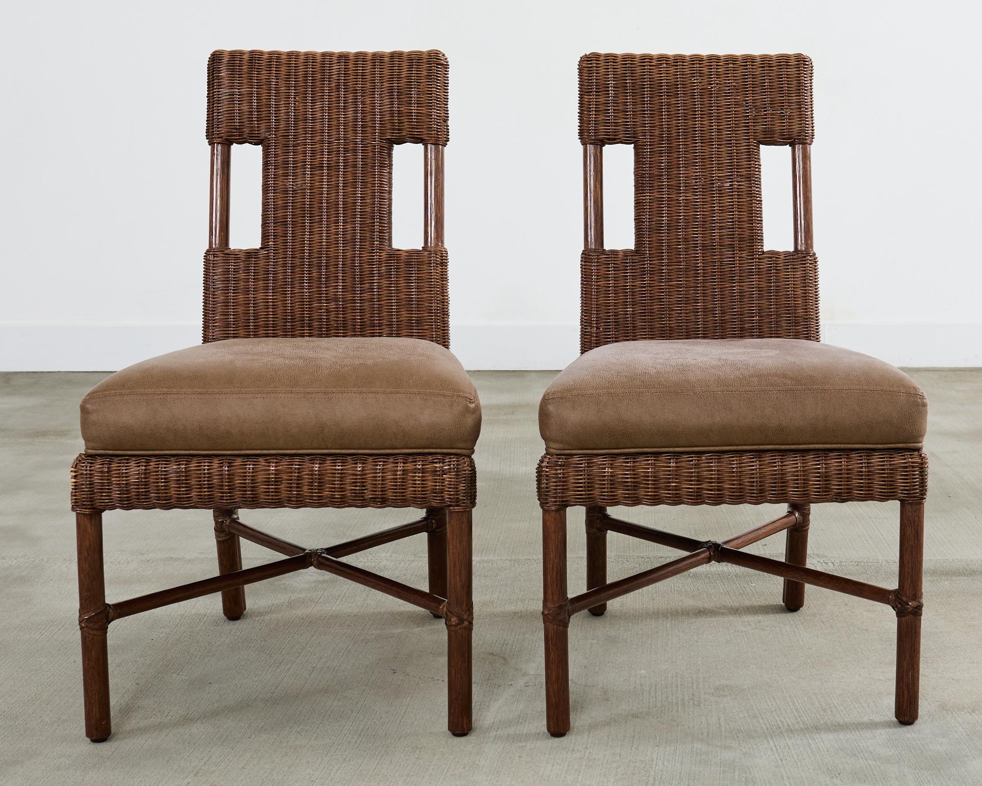 Fatto a mano Set di otto sedie da pranzo in rattan Thomas Pheasant per McGuire in vendita