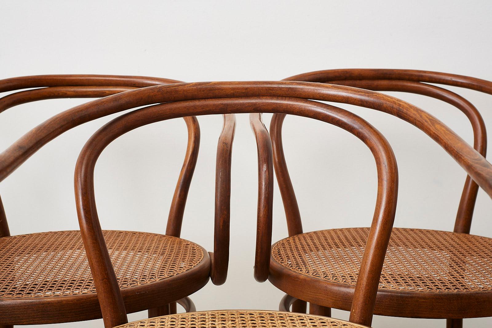 Hand-Crafted Set of Eight Thonet 209 Bentwood Cane Armchairs