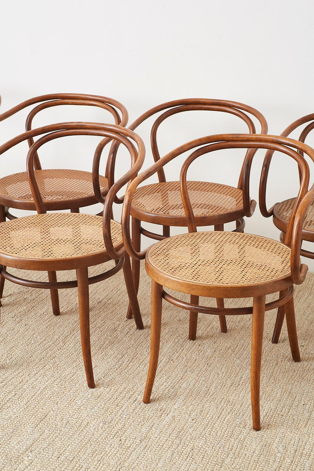 20th Century Set of Eight Thonet 209 Bentwood Cane Armchairs