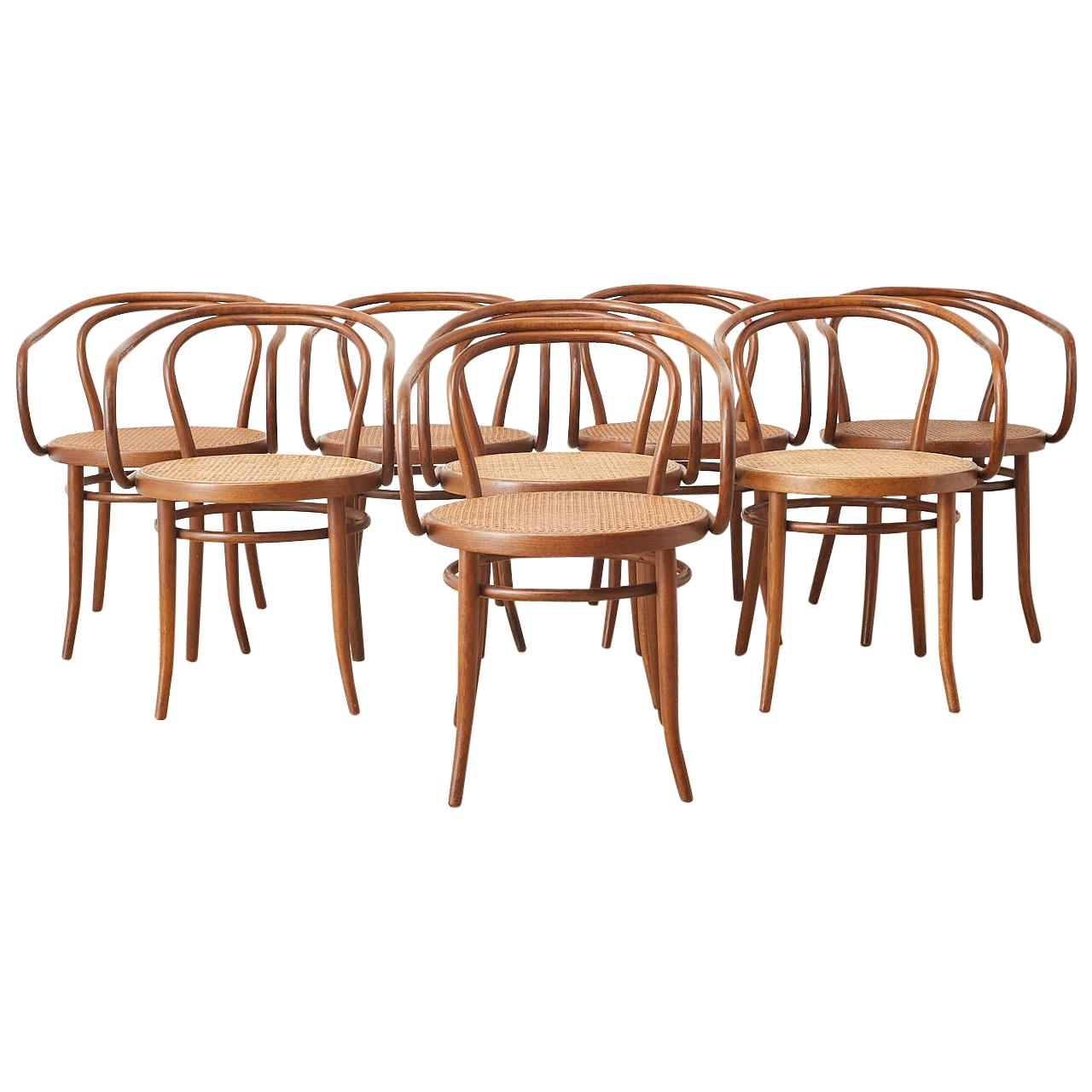 Set of Eight Thonet 209 Bentwood Cane Armchairs
