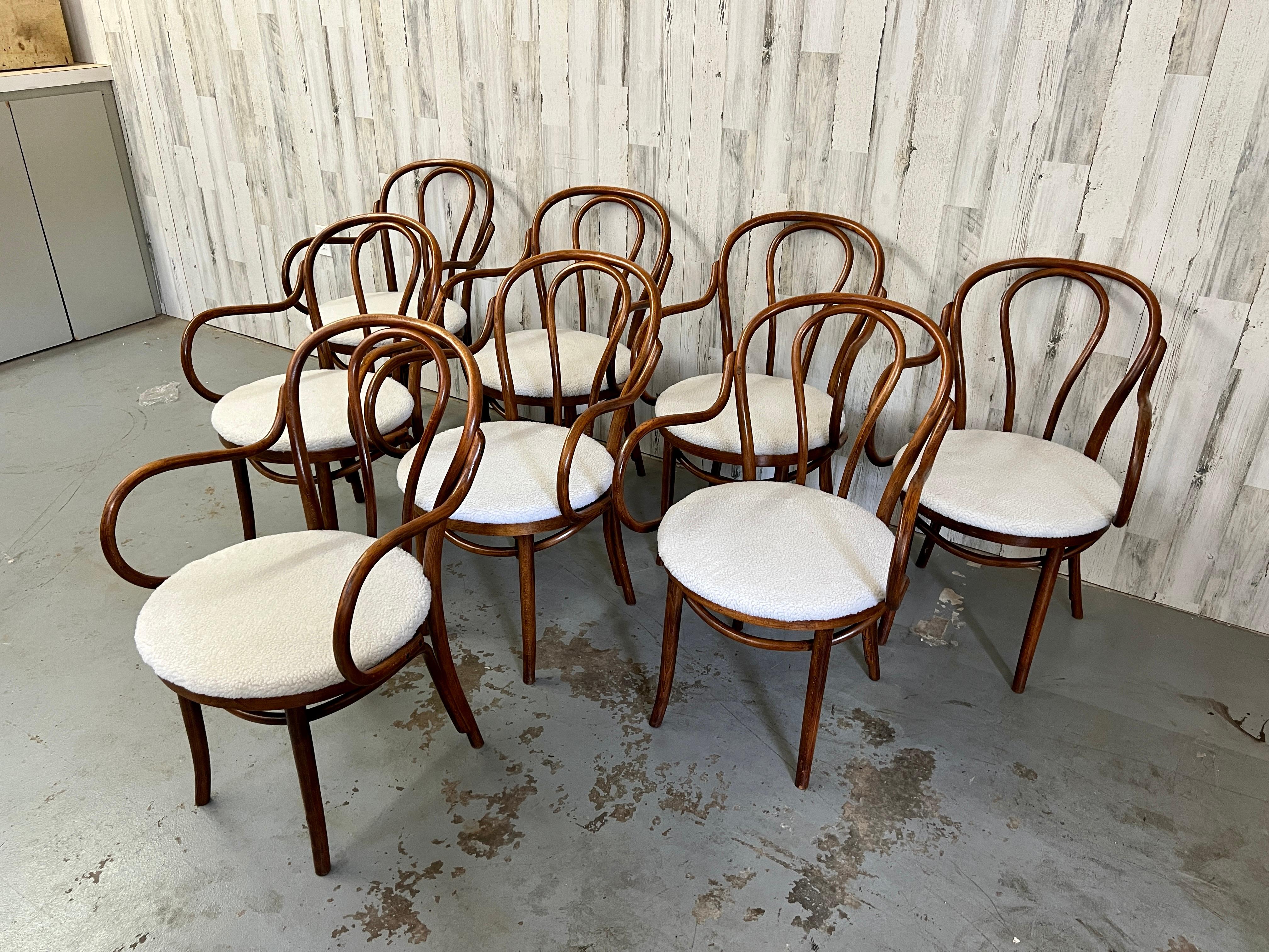 Upholstery Set of Eight Thonet Arm Chairs