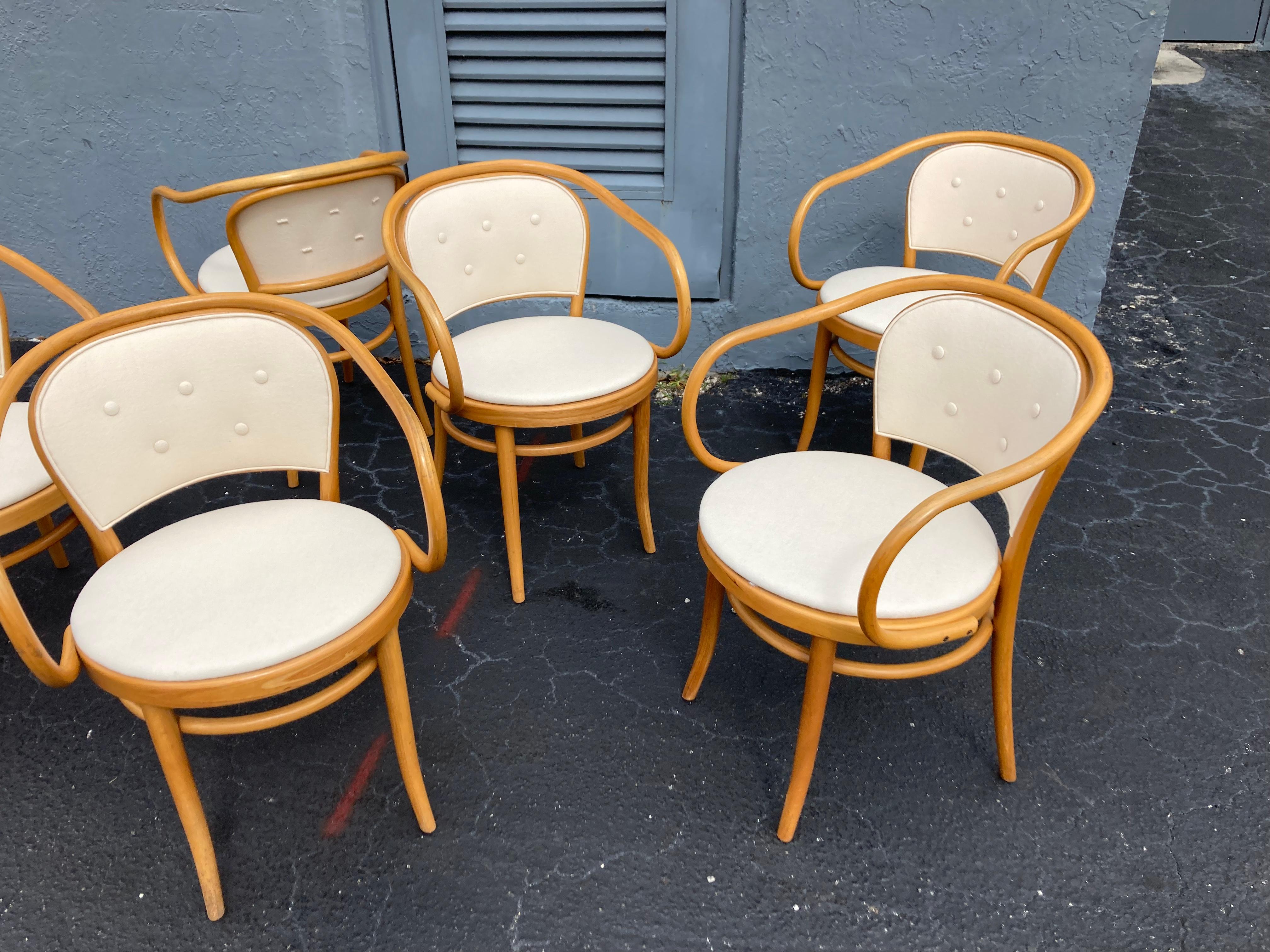 Set of Eight Thonet Dining Chairs 210, Knoll Fabric, Bentwood 13