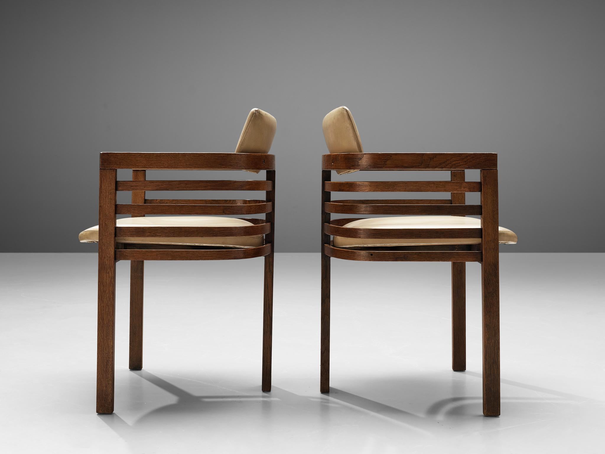 Set of Eight Three-Legged Dining Chairs in Off-White Leather 2