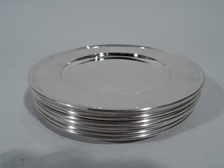 Set of Eight Tiffany Modern Sterling Silver Bread and Butter Plates For Sale at 1stDibs