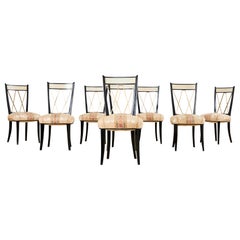 Vintage Set of Eight Tommi Parzinger Style Bronze X Back Dining Chairs