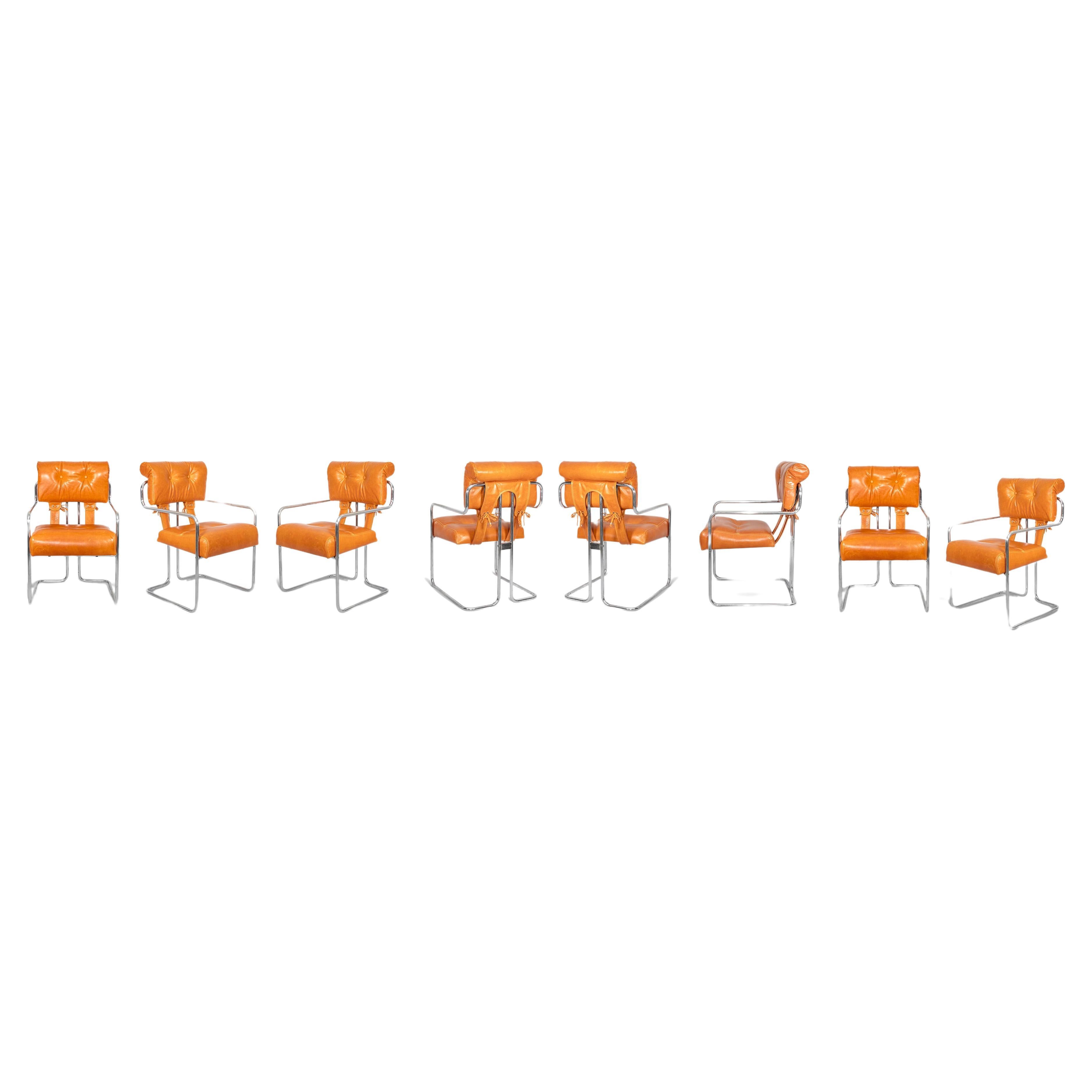 Set of Eight Tucroma Leather Chairs by G. Faleschini for Mariani, Italy, 1970s