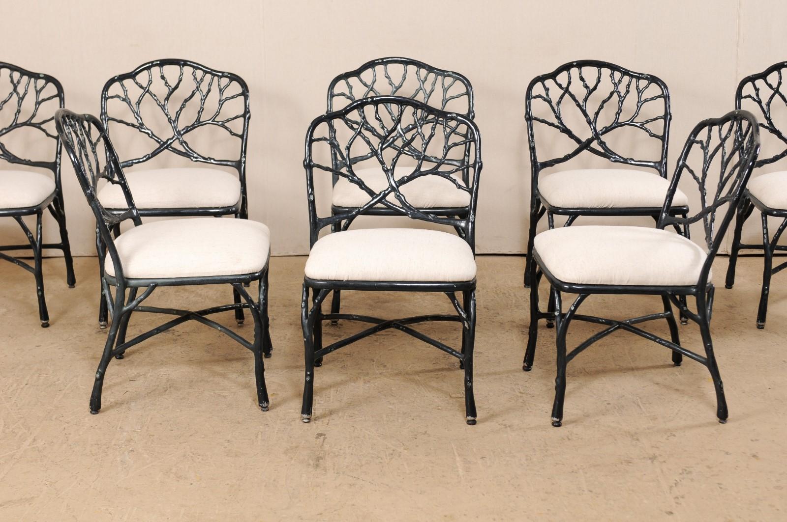 Whimsical Set of Eight Twig & Branch Motif Vintage American Patio Dining Chairs 4