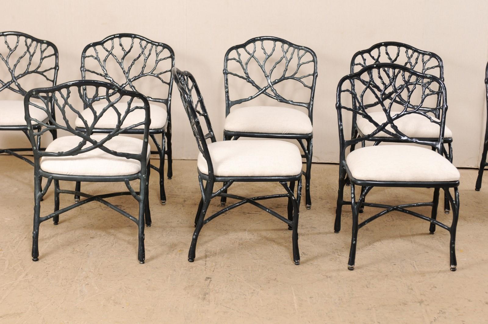 Whimsical Set of Eight Twig & Branch Motif Vintage American Patio Dining Chairs In Good Condition In Atlanta, GA
