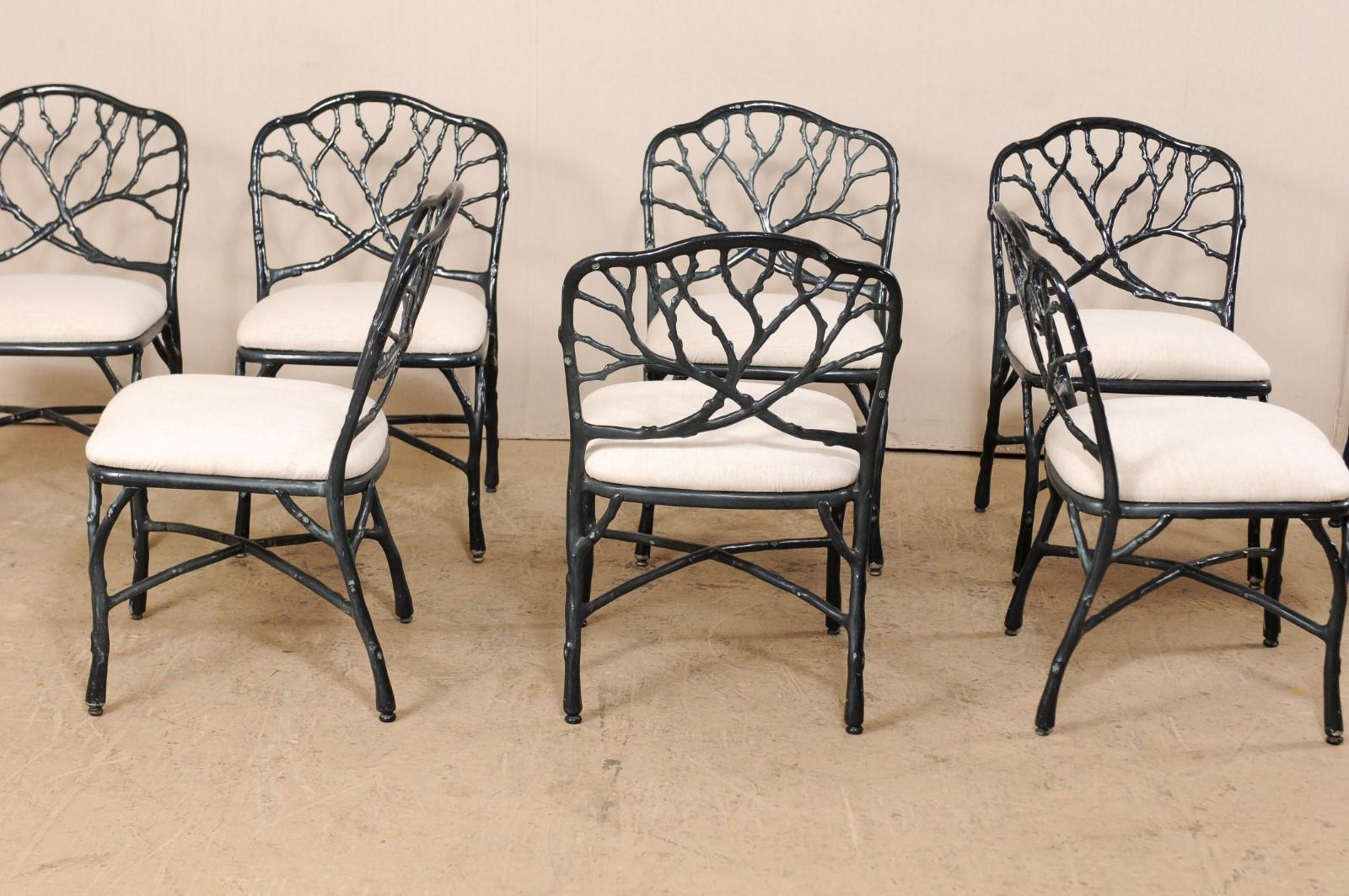 20th Century Whimsical Set of Eight Twig & Branch Motif Vintage American Patio Dining Chairs