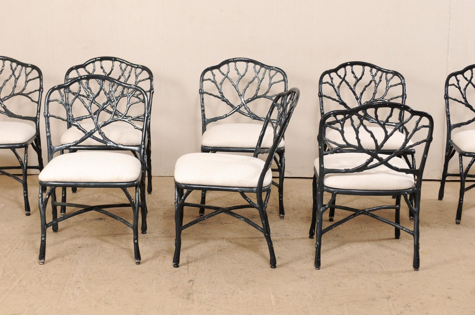 Aluminum Whimsical Set of Eight Twig & Branch Motif Vintage American Patio Dining Chairs