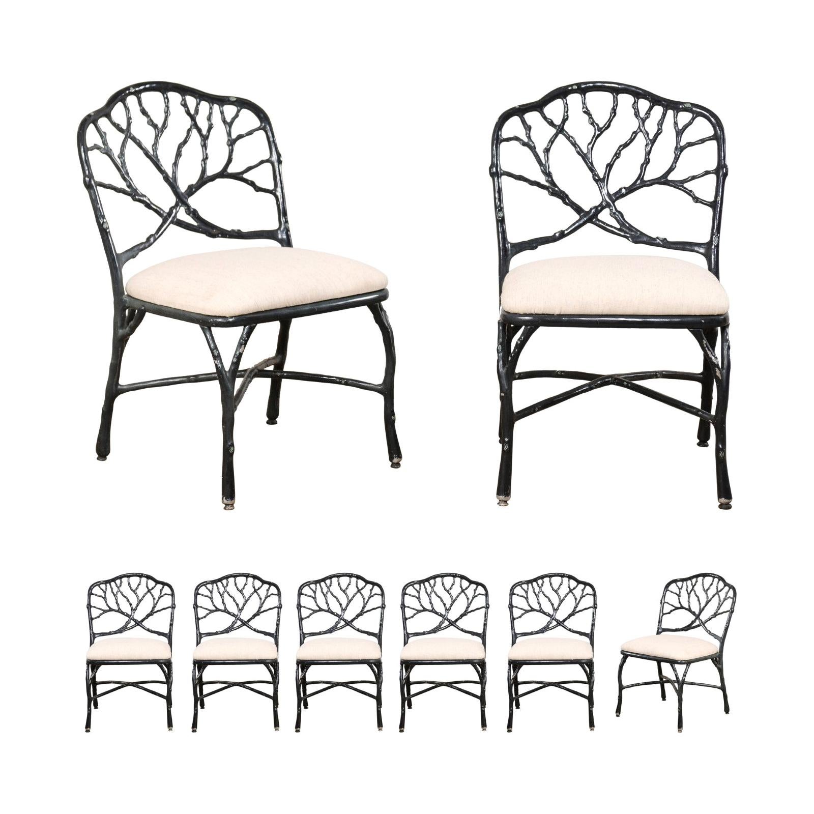 Whimsical Set of Eight Twig & Branch Motif Vintage American Patio Dining Chairs