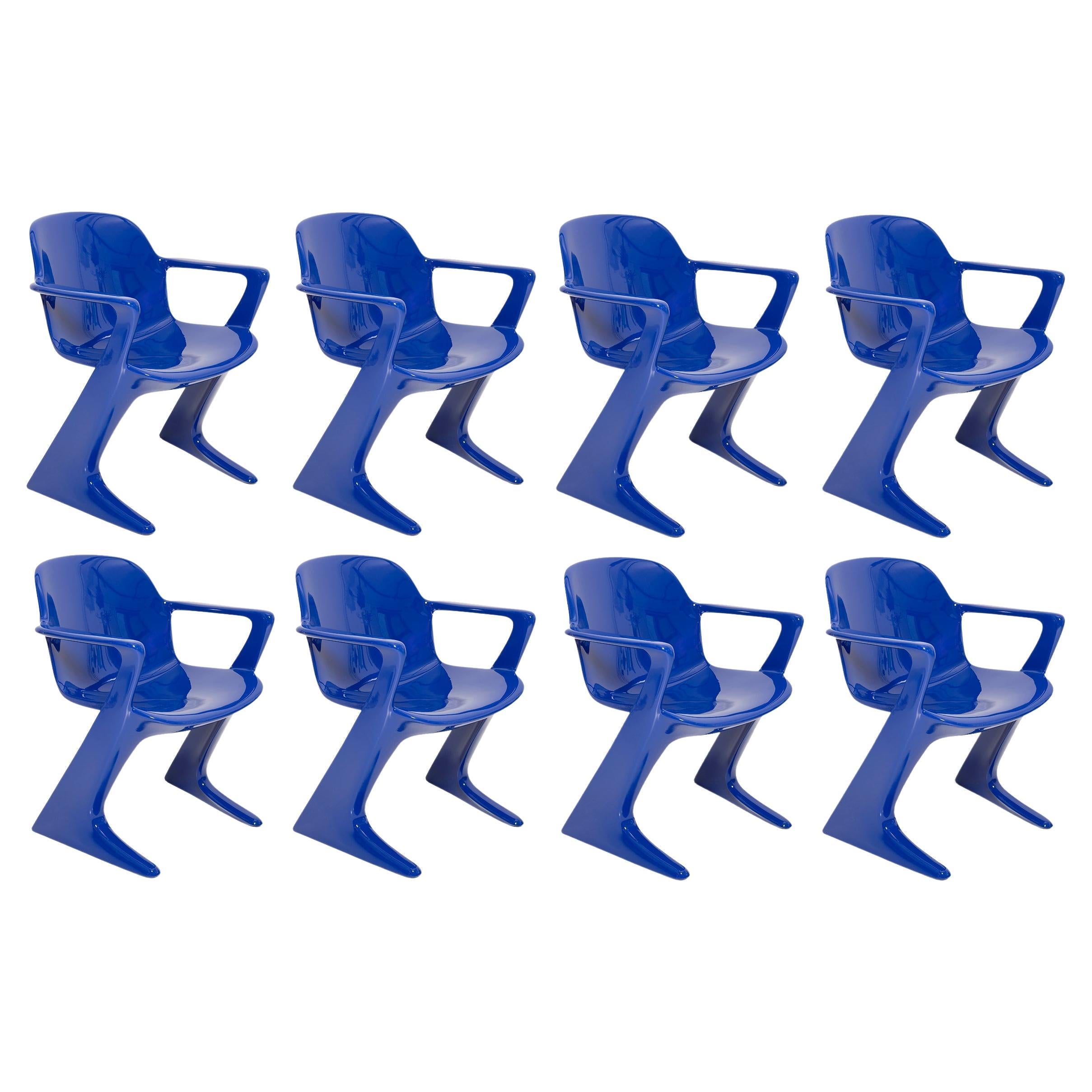 Set of Eight Ultramarine Blue Kangaroo Chairs, by Ernst Moeckl, Germany, 1968 For Sale