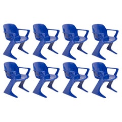 Set of Eight Ultramarine Blue Kangaroo Chairs, by Ernst Moeckl, Germany, 1968