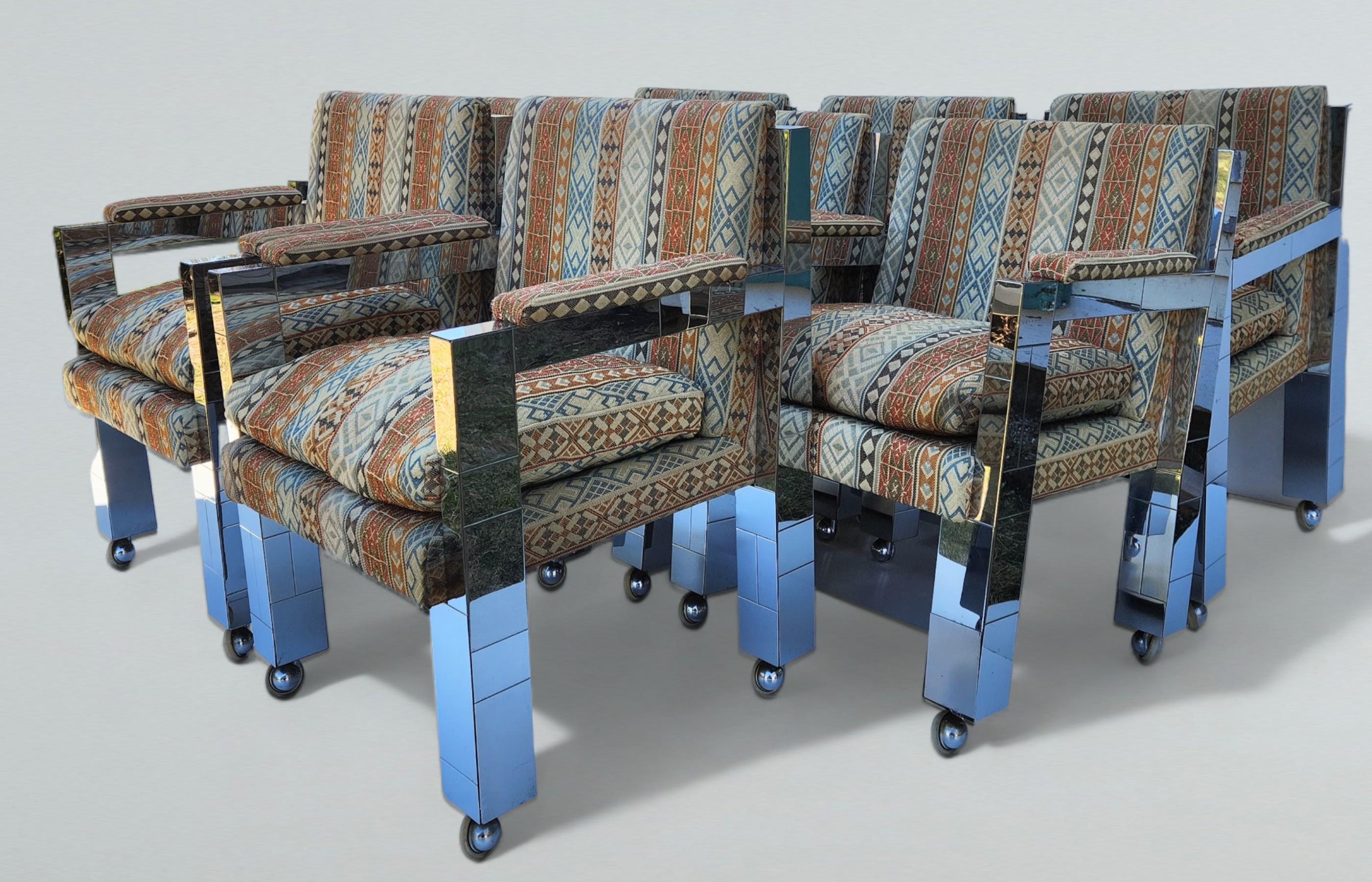 Fait main Ensemble de huit fauteuils de salle à manger uniques chromés Paul Evans Studio, 1973 en vente