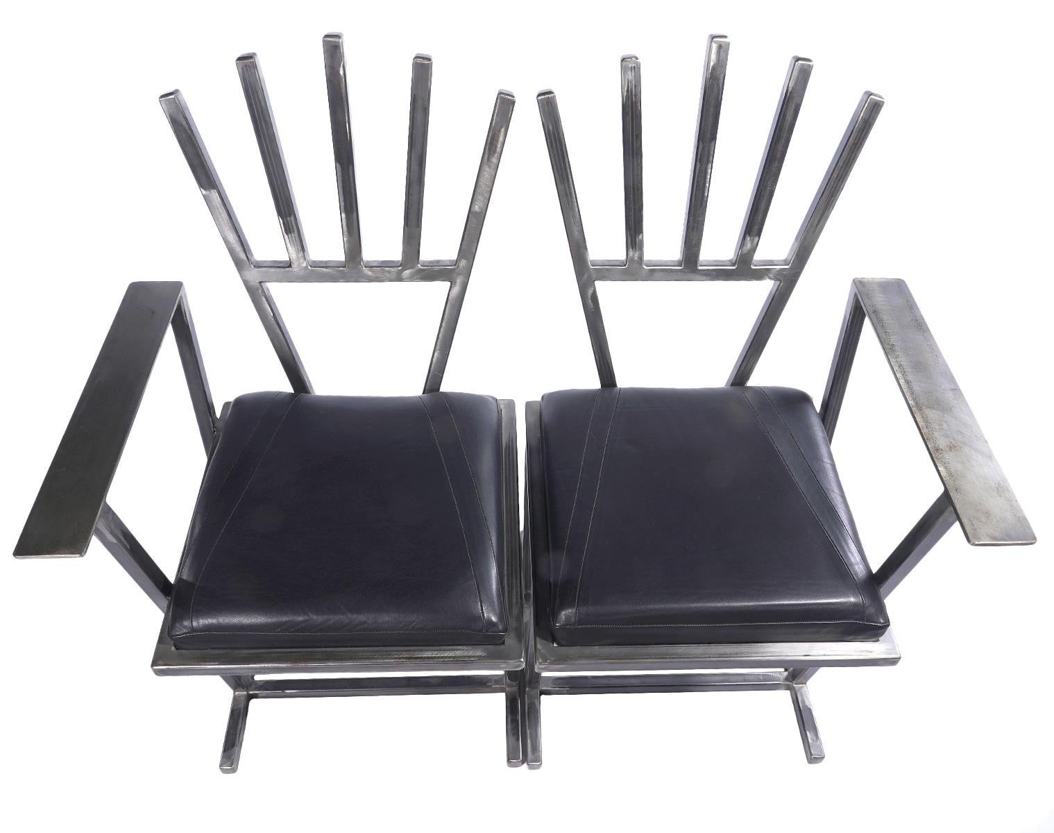 American Set of Eight Unique Steel Armchairs by Gary Kulak