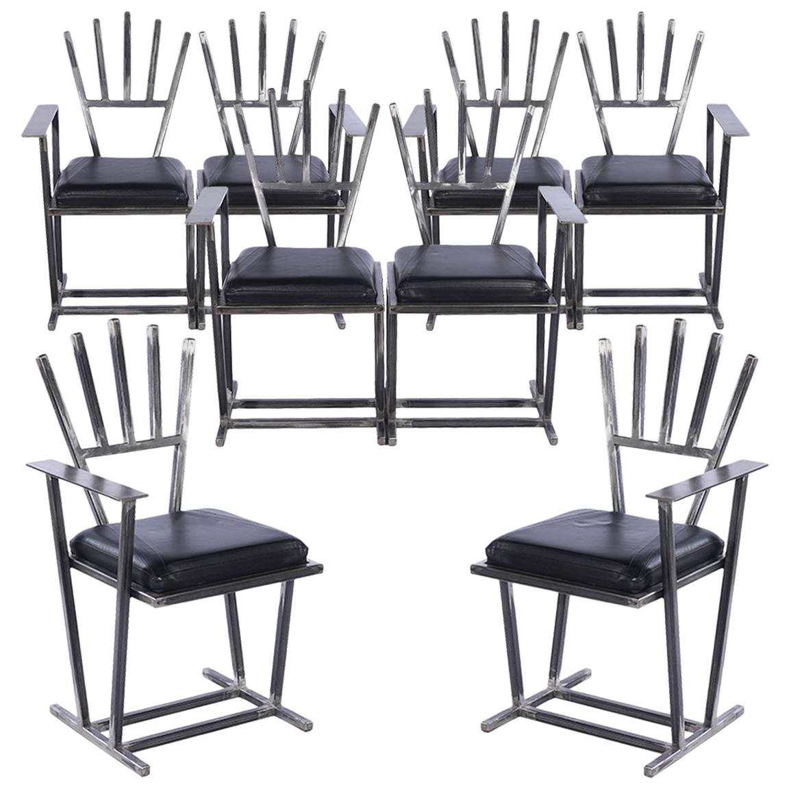 Set of Eight Unique Steel Armchairs by Gary Kulak