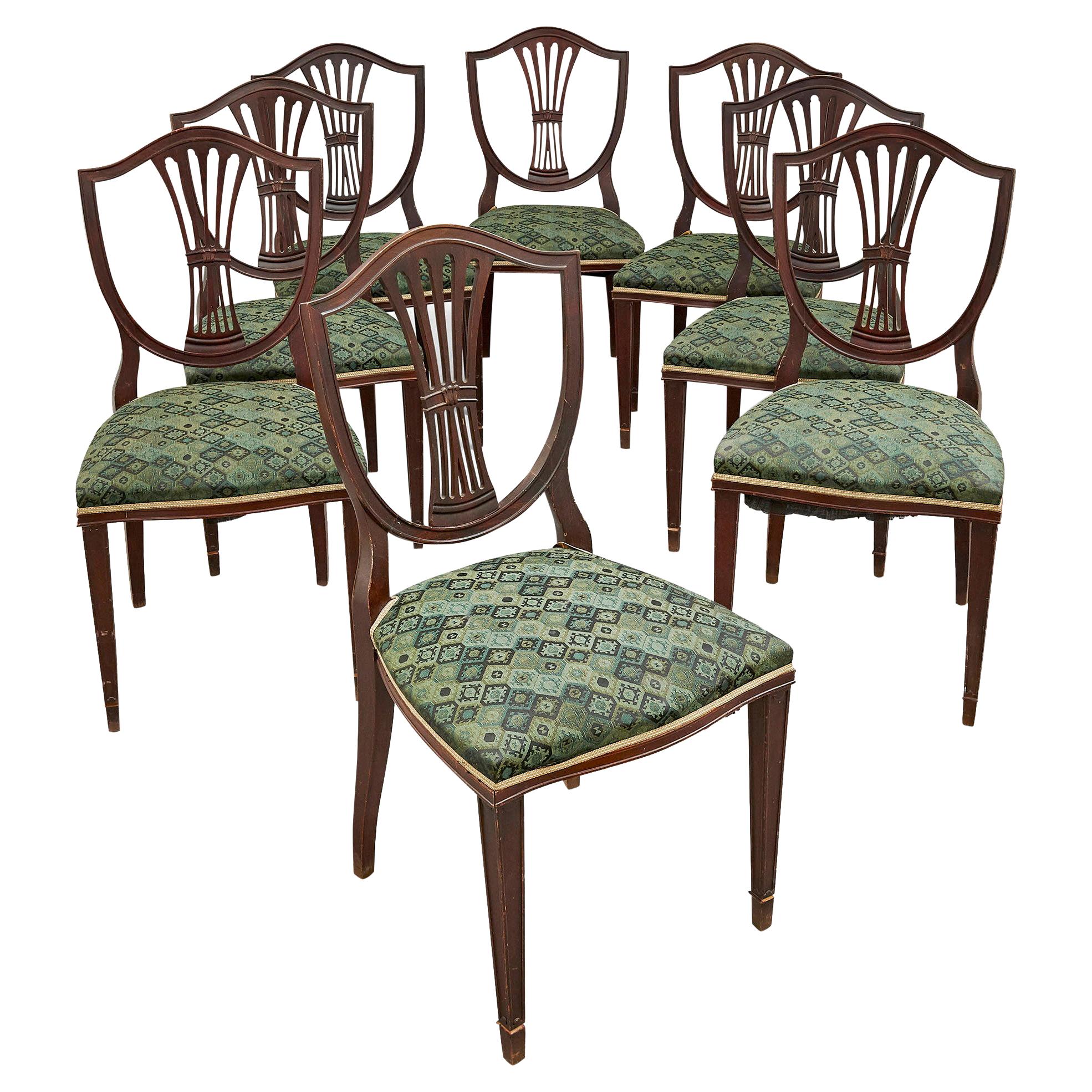 Set von acht gepolsterten Esszimmerstühlen aus der edwardianischen Periode