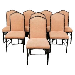 Set of Eight Upholstered Faux Bamboo Chairs