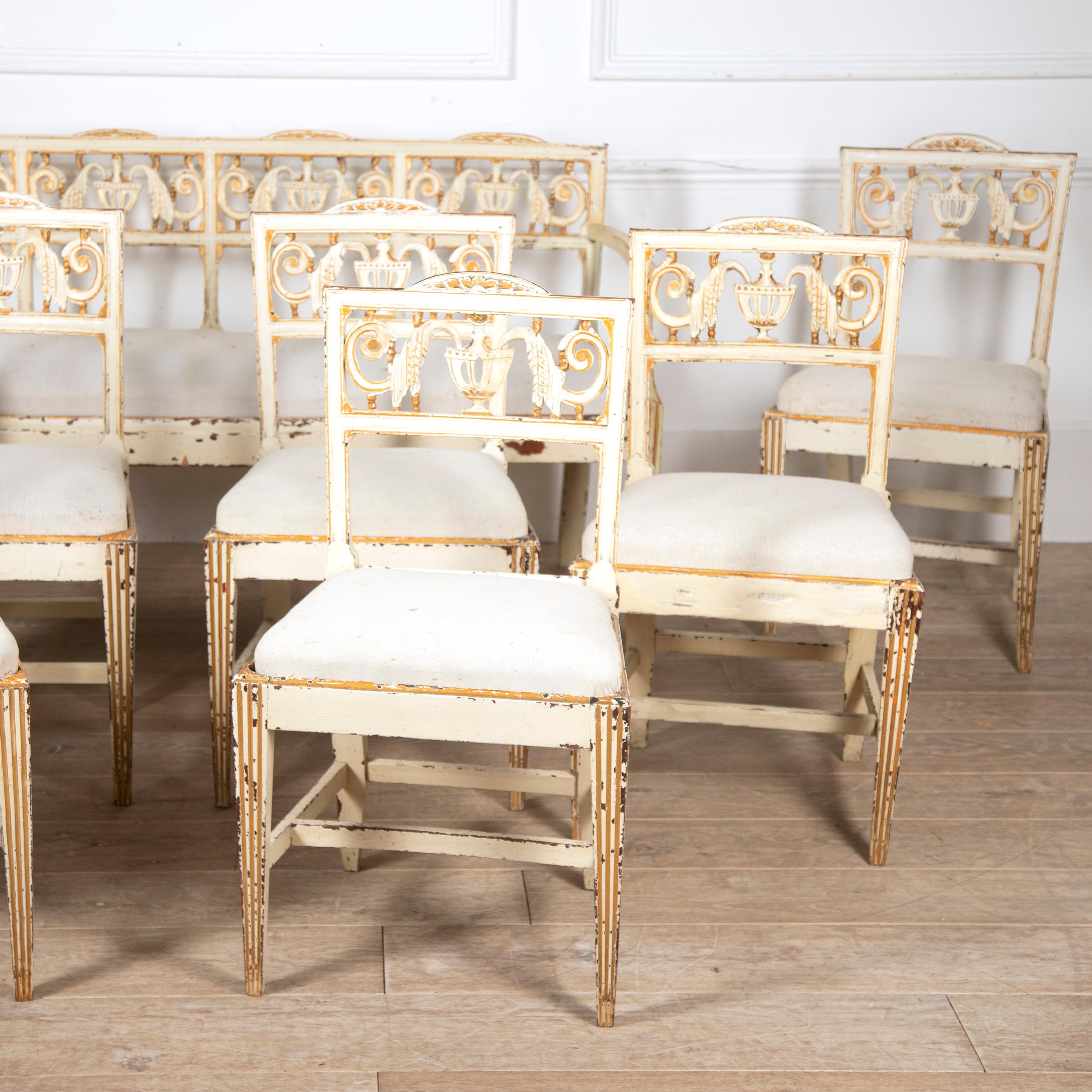 Italian Set of Eight Venetian Dining Chairs and Bench For Sale