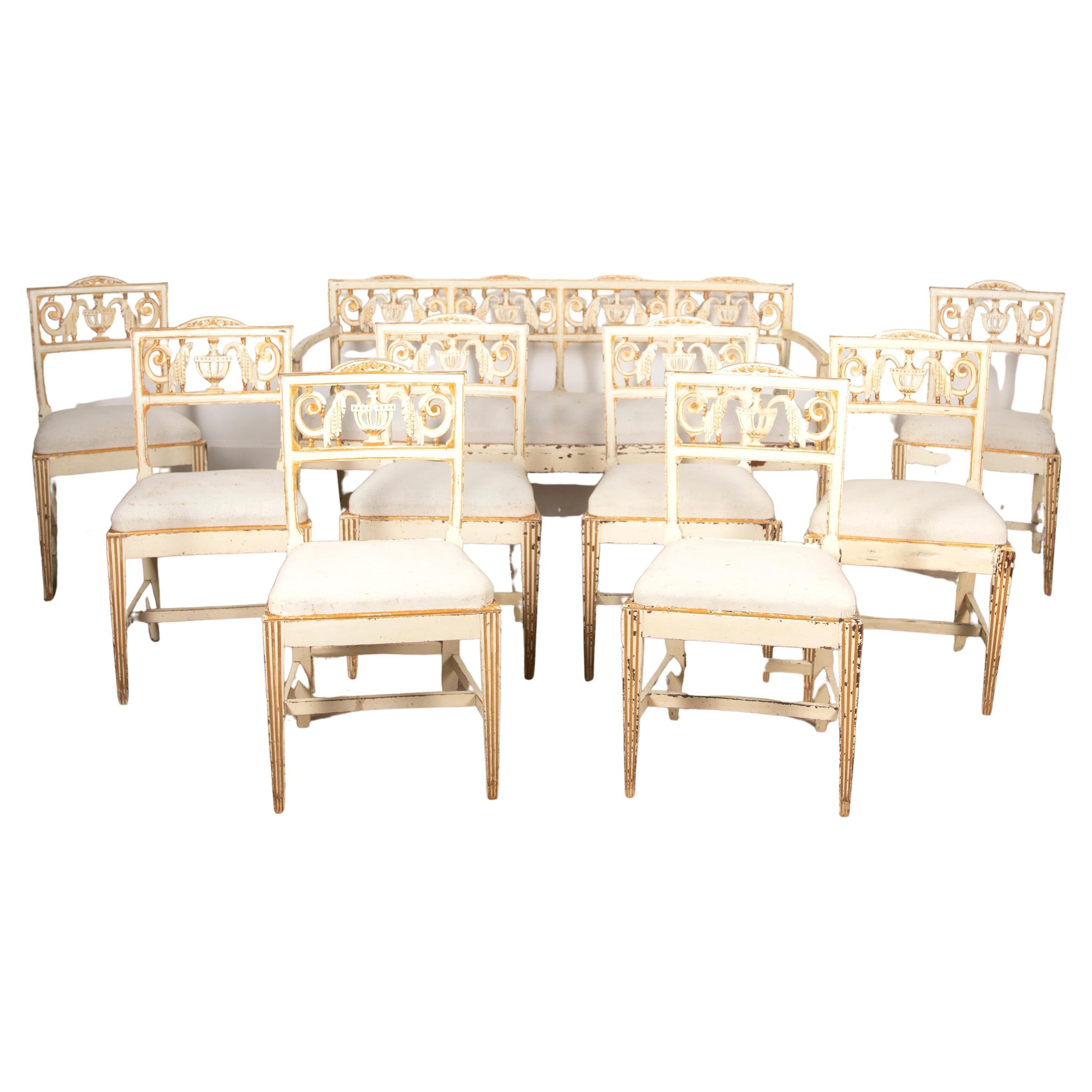 Set of Eight Venetian Dining Chairs and Bench