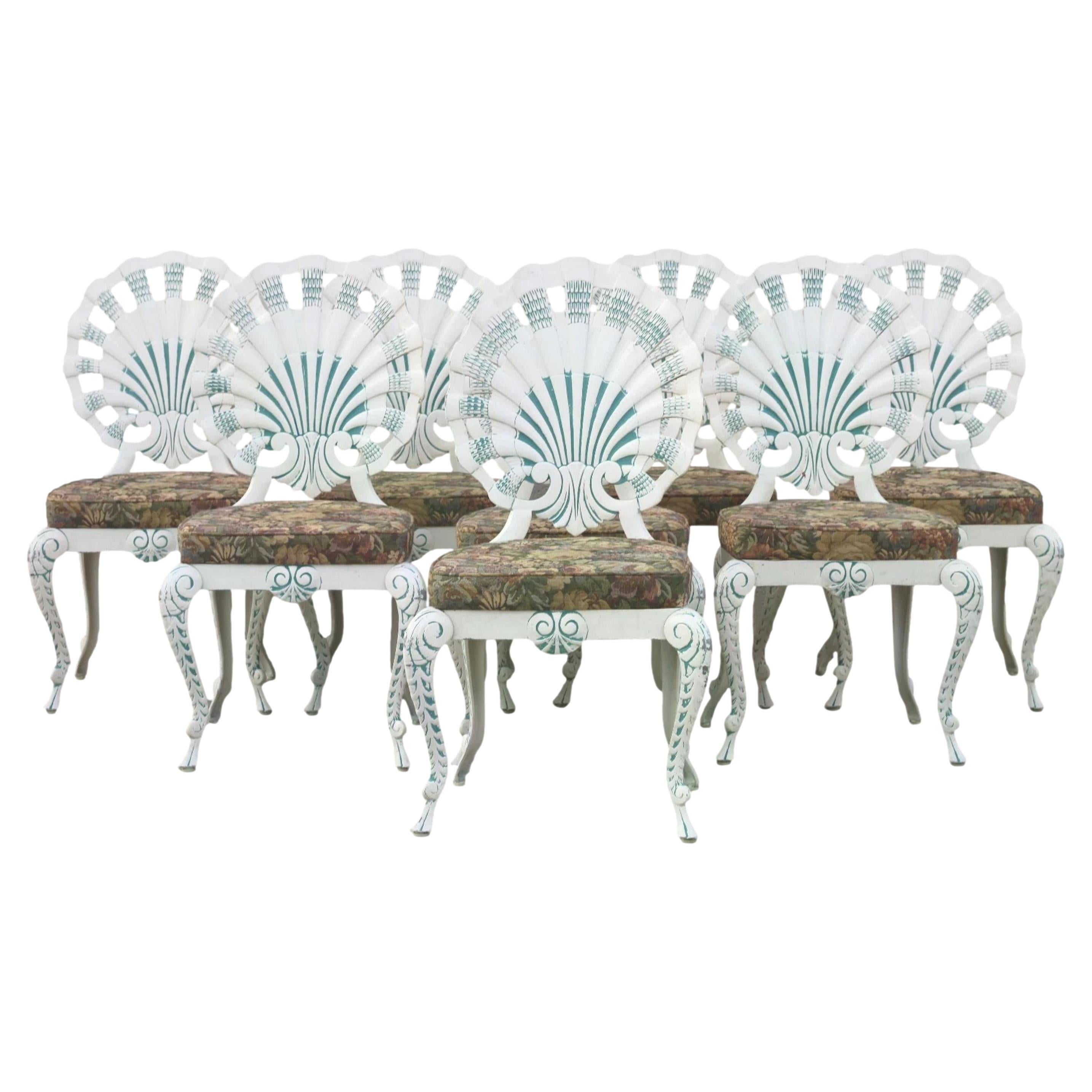 Set of Eight Venetian Grotto Style Aluminum Shell Dining Chairs + Table Base