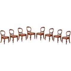 Set of Eight Victorian Mahogany Balloon Back Dining Chairs