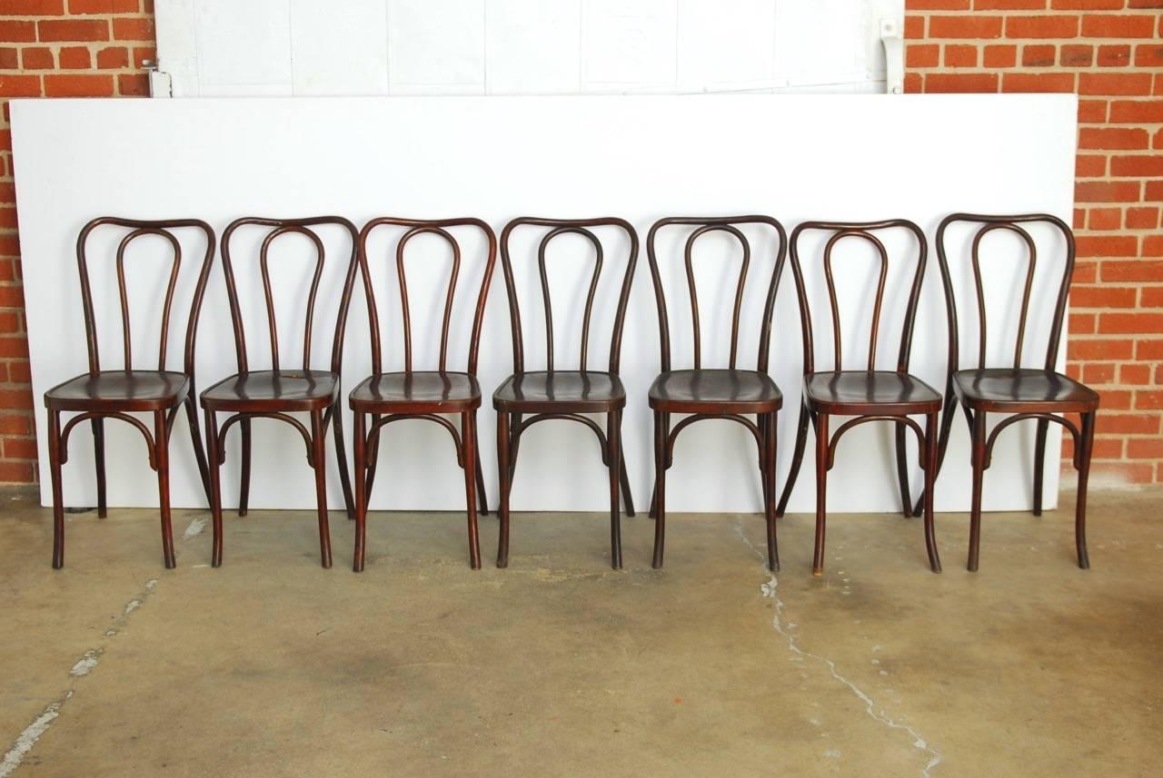 Set of Eight Viennese Bentwood Chairs by J.J. Kohn In Distressed Condition In Rio Vista, CA