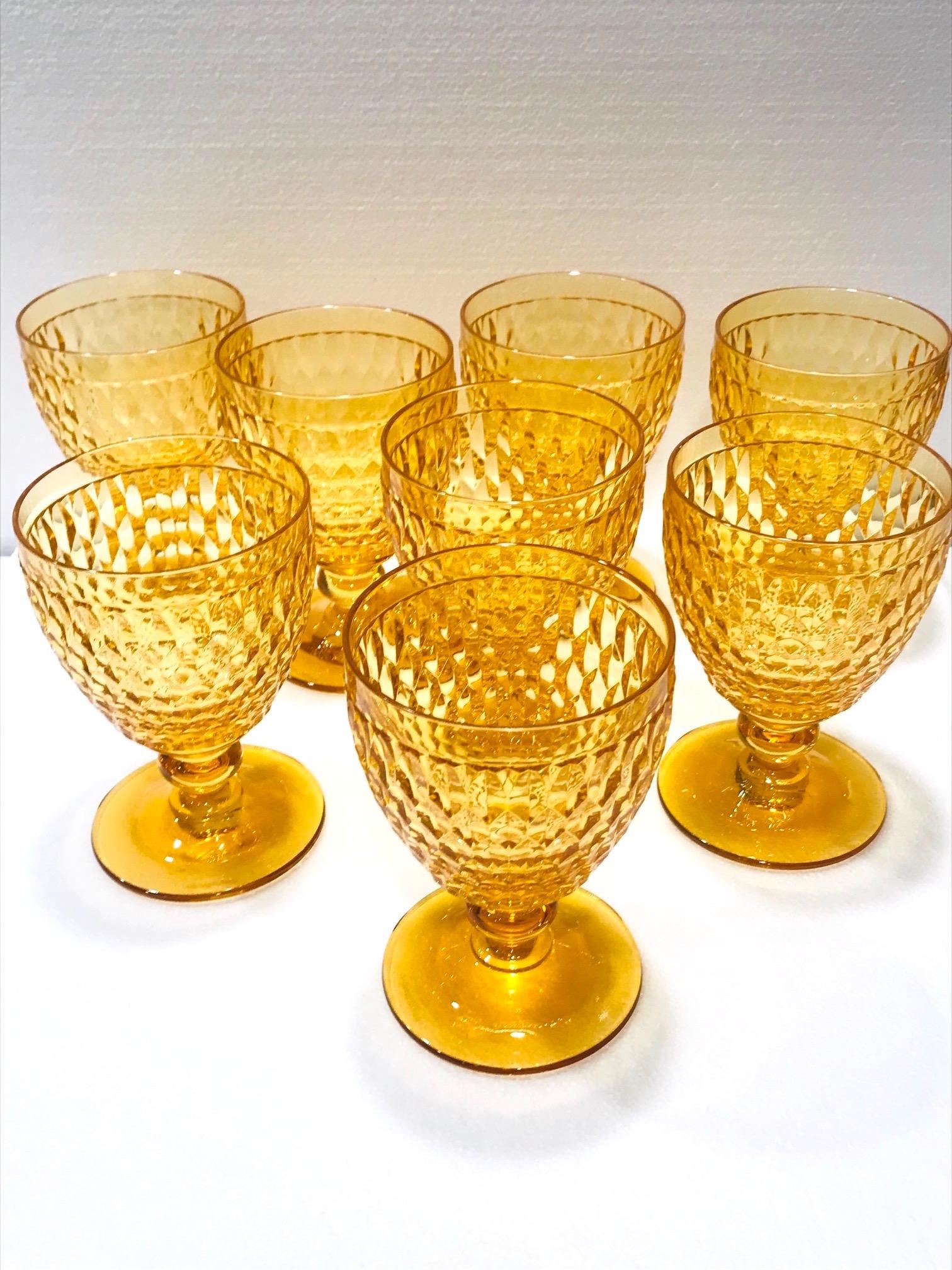 Set of Eight Villeroy & Boch Crystal Water Goblets in Amber Yellow, circa 2000 1