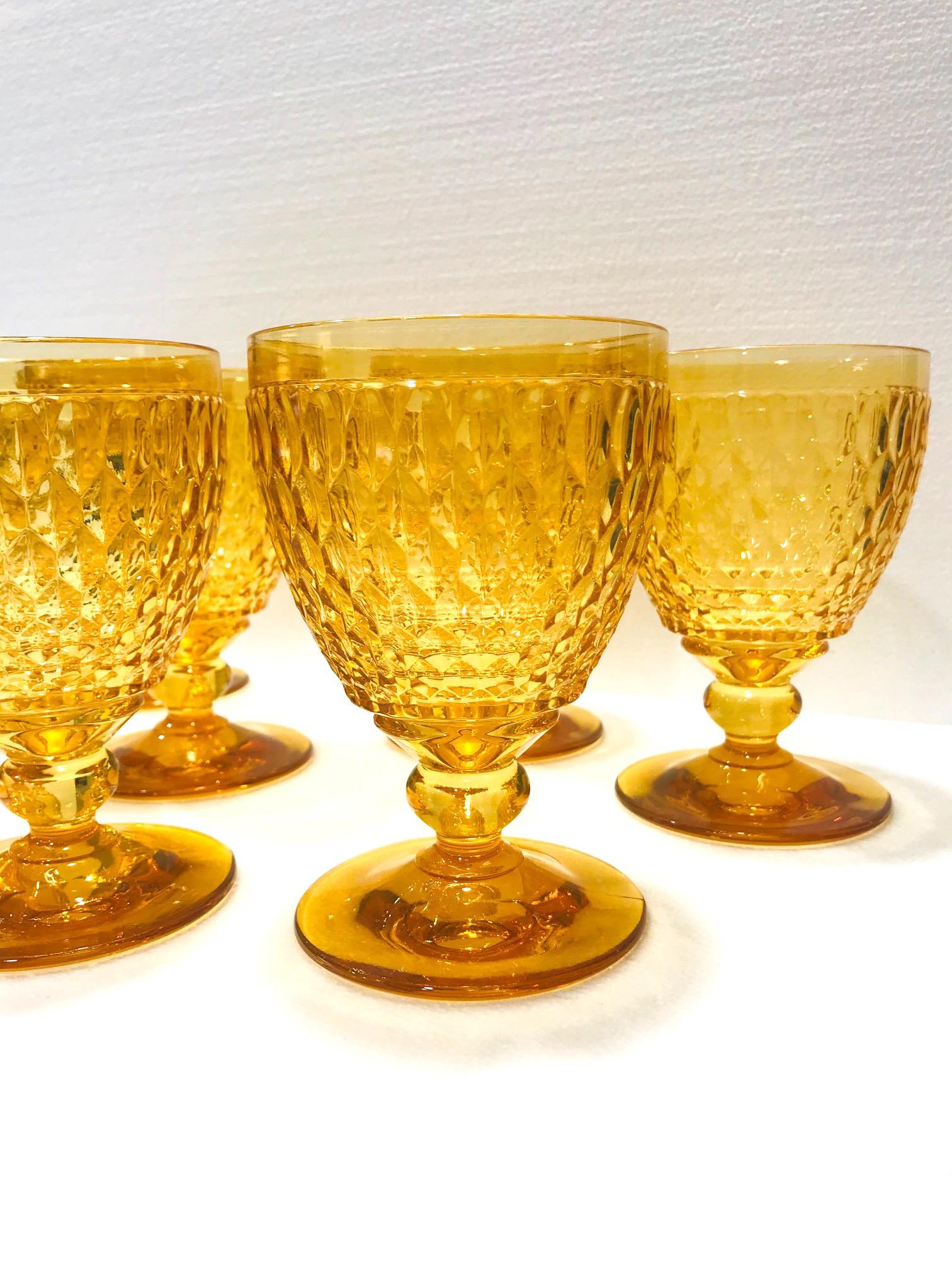 German Set of Eight Villeroy & Boch Crystal Water Goblets in Amber Yellow, circa 2000