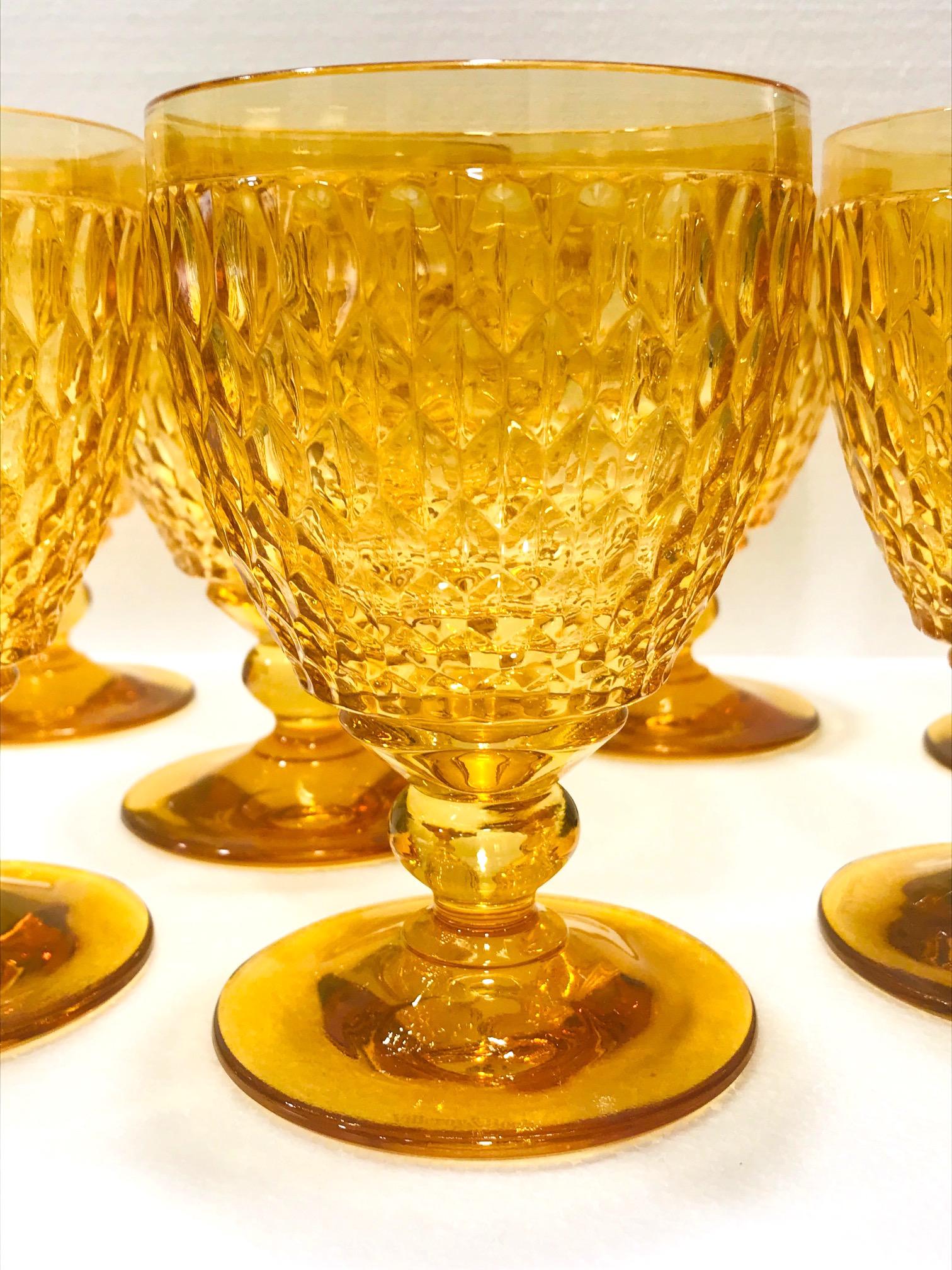 Hand-Crafted Set of Eight Villeroy & Boch Crystal Water Goblets in Amber Yellow, circa 2000