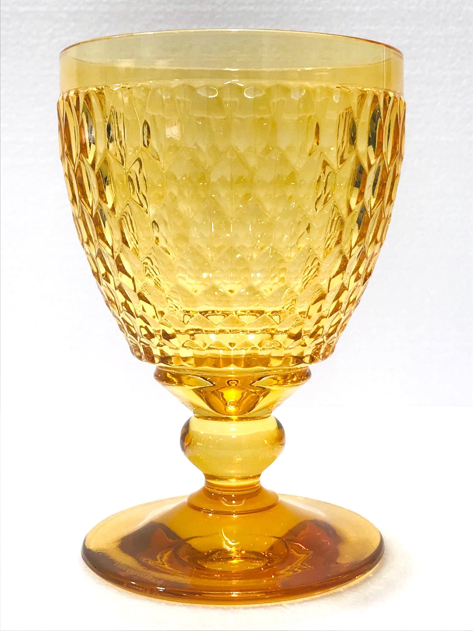 Set of Eight Villeroy & Boch Crystal Water Goblets in Amber Yellow, circa 2000 In Excellent Condition In Fort Lauderdale, FL