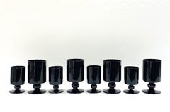 Set of Eight Black Crystal Wine and Water Goblets, Italy, circa 1980s