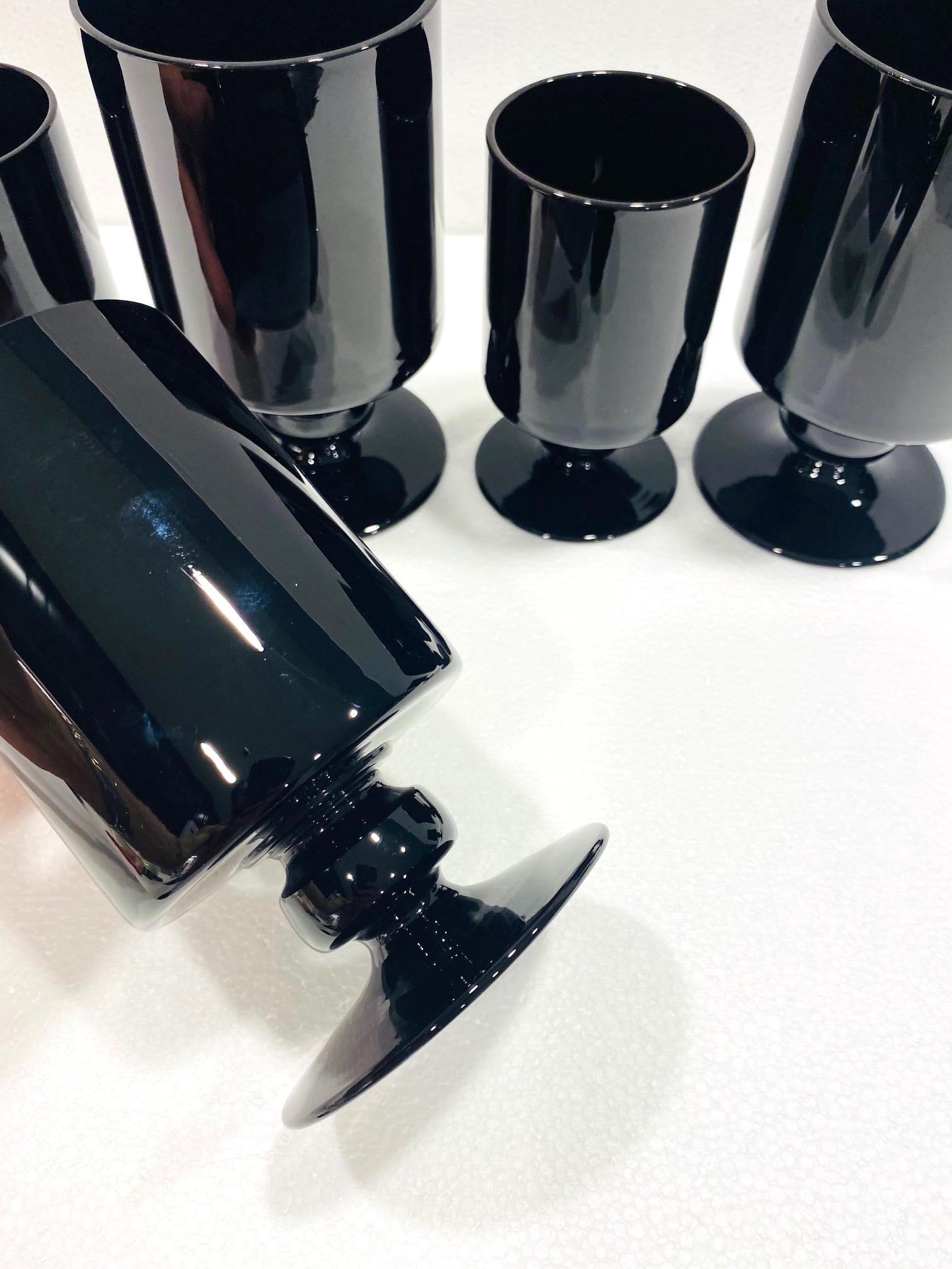 Set of Eight Vintage Black Crystal Wine and Stemware Glasses, circa 1980s 6