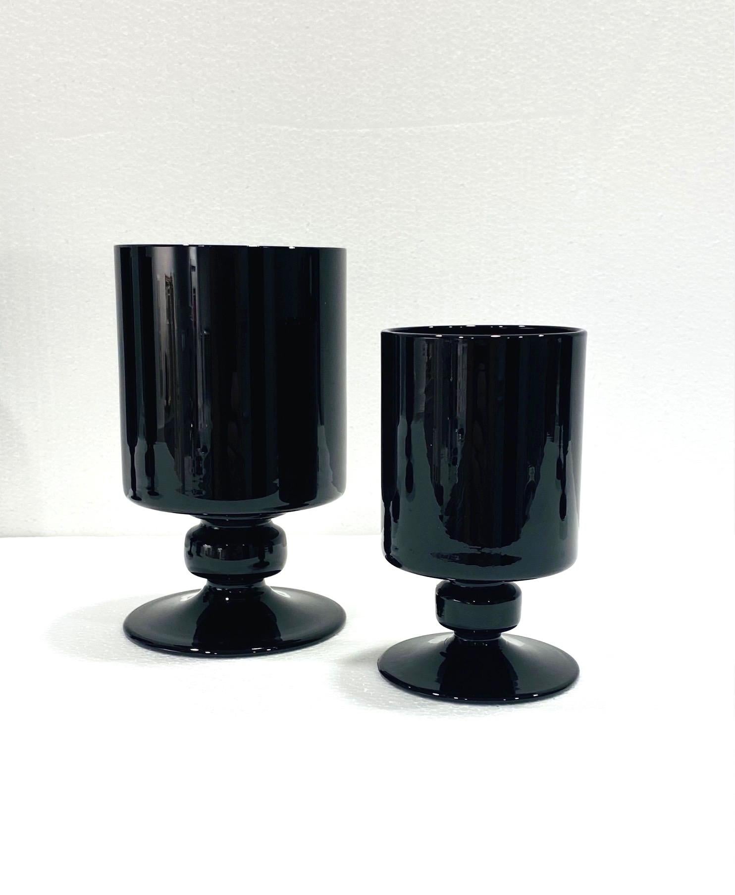 Set of Eight Vintage Black Crystal Wine and Stemware Glasses, circa 1980s 1