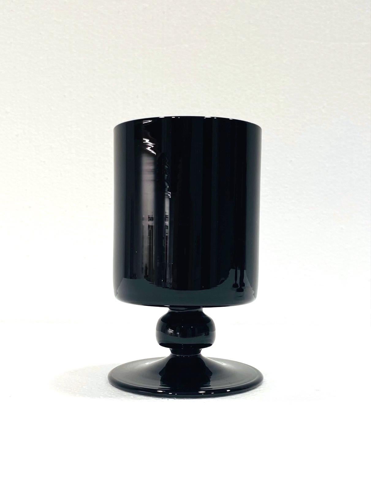 Set of Eight Vintage Black Crystal Wine and Stemware Glasses, circa 1980s 2