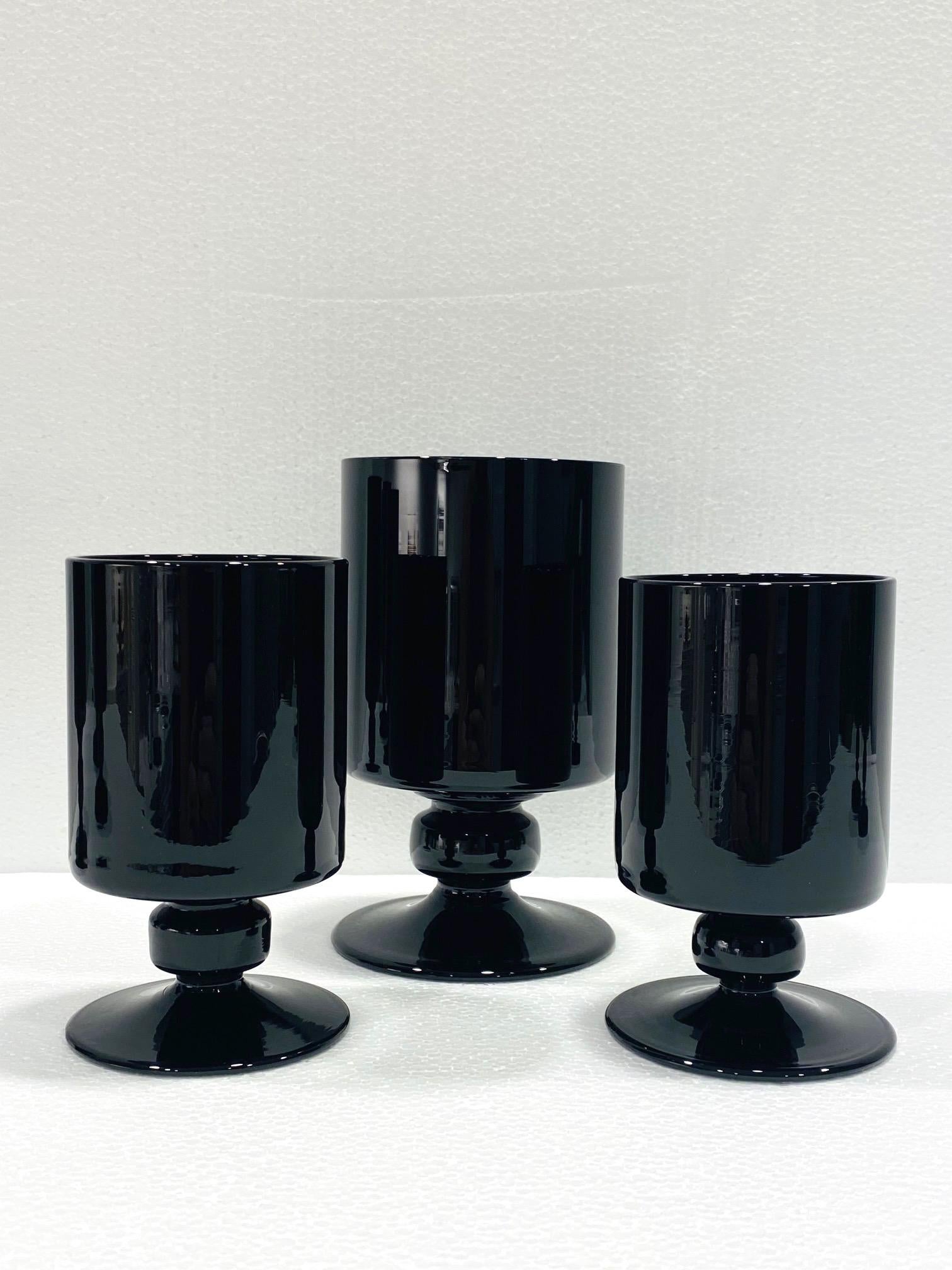 Set of Eight Vintage Black Crystal Wine and Stemware Glasses, circa 1980s 3
