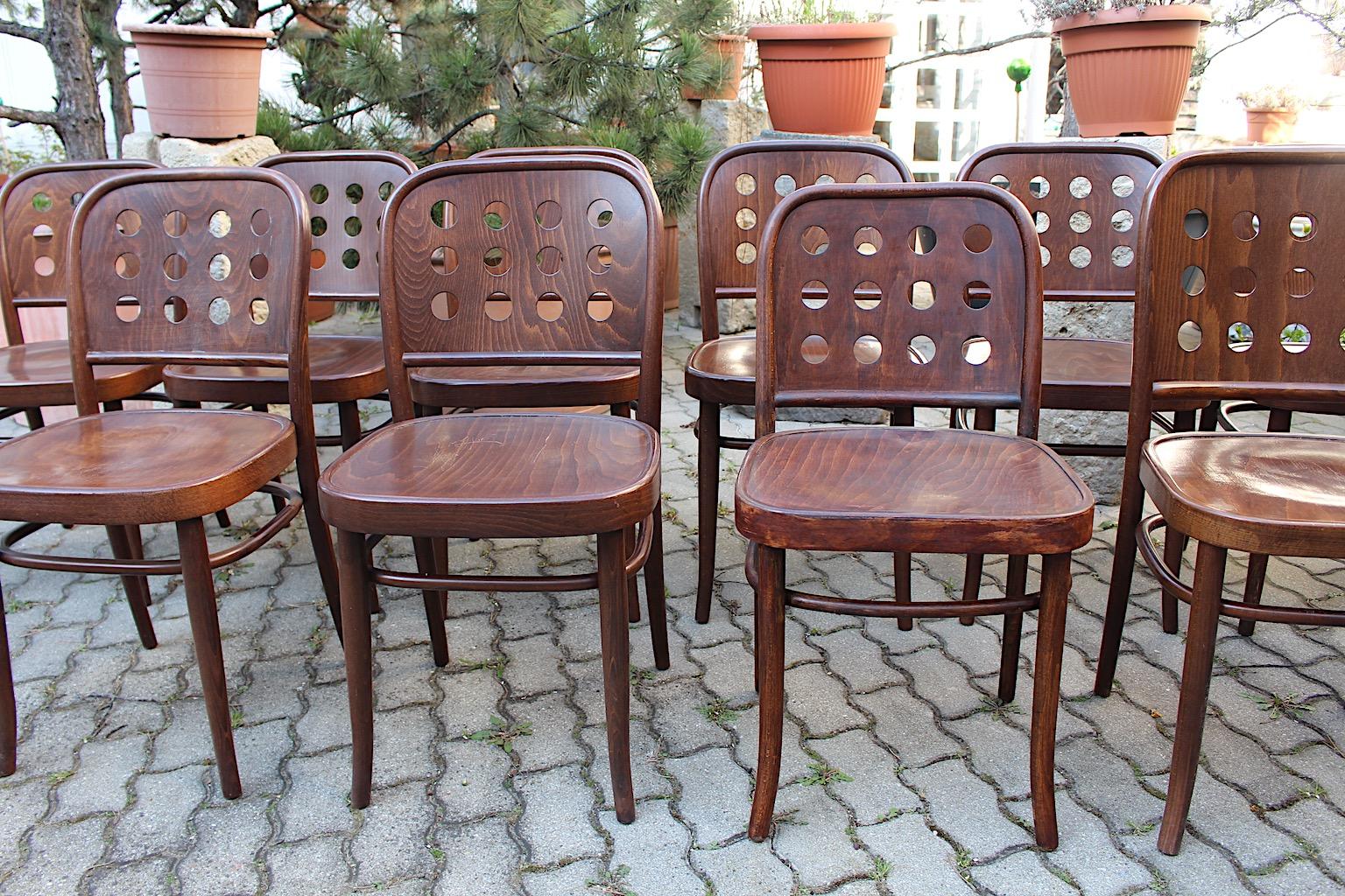Jugendstil Set of eight Vintage Brown Dining Chairs Style Josef Hoffmann 1990s
