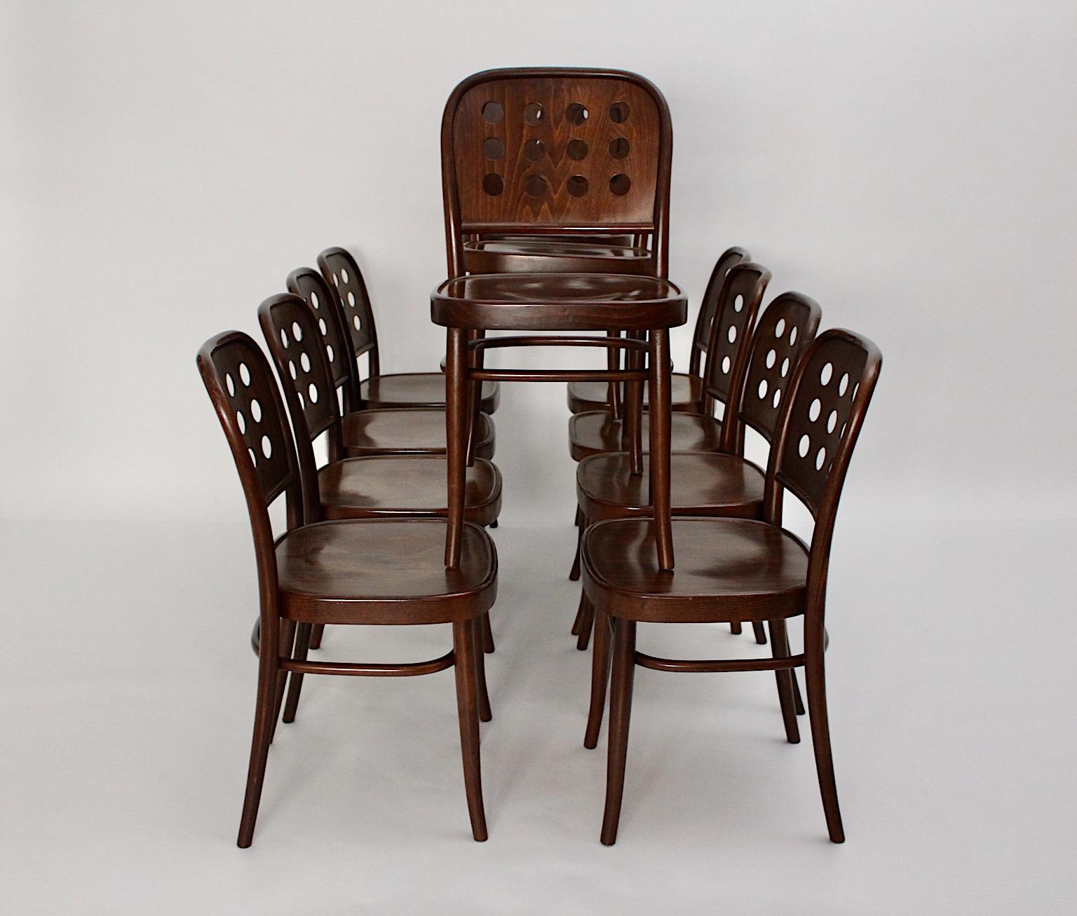 Bentwood Set of eight Vintage Brown Dining Chairs Style Josef Hoffmann 1990s