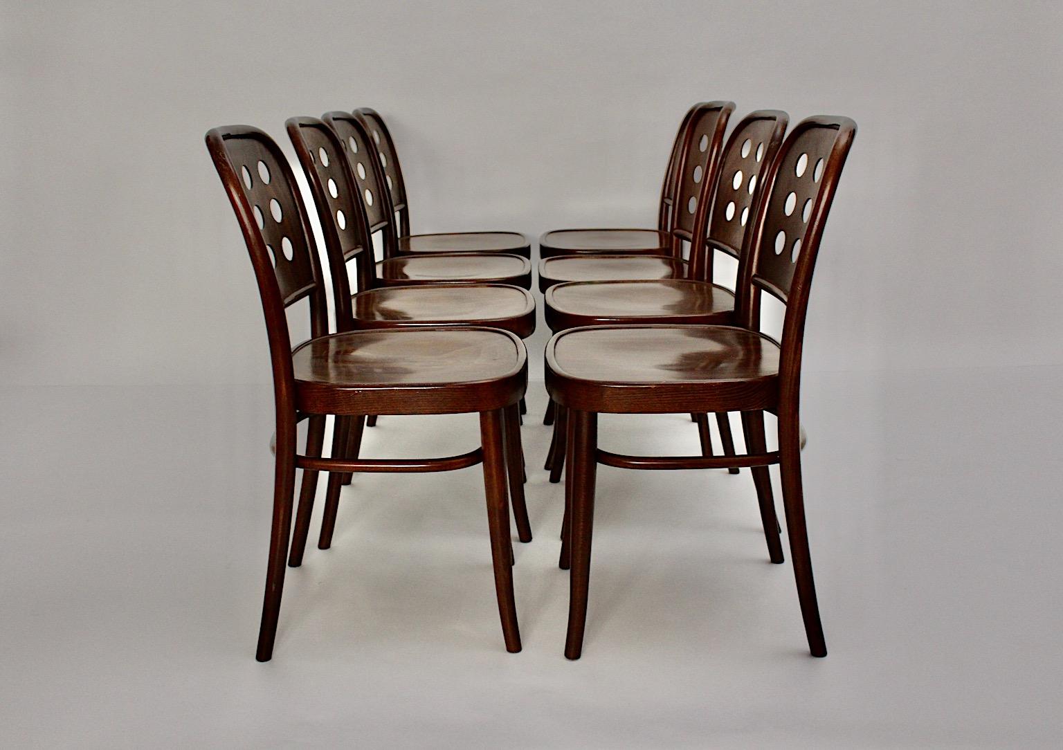 Set of eight Vintage Brown Dining Chairs Style Josef Hoffmann 1990s 1